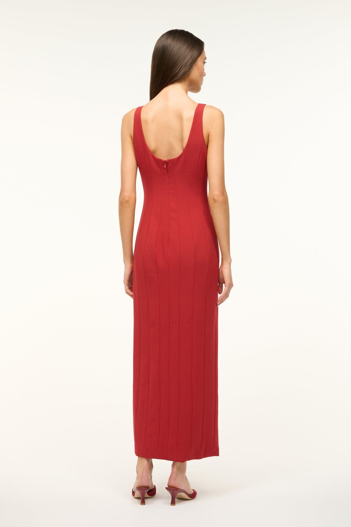 Rouge Ankle Length Sleeveless Column Dress with Thigh Slit