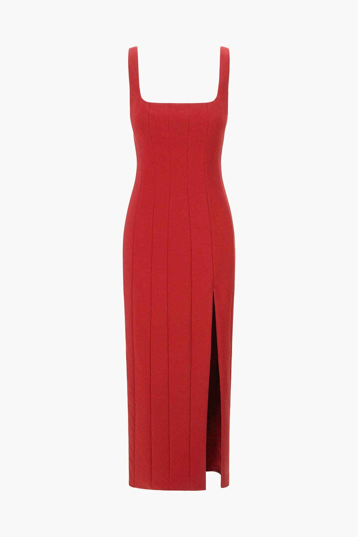 Rouge Ankle Length Sleeveless Column Dress with Thigh Slit