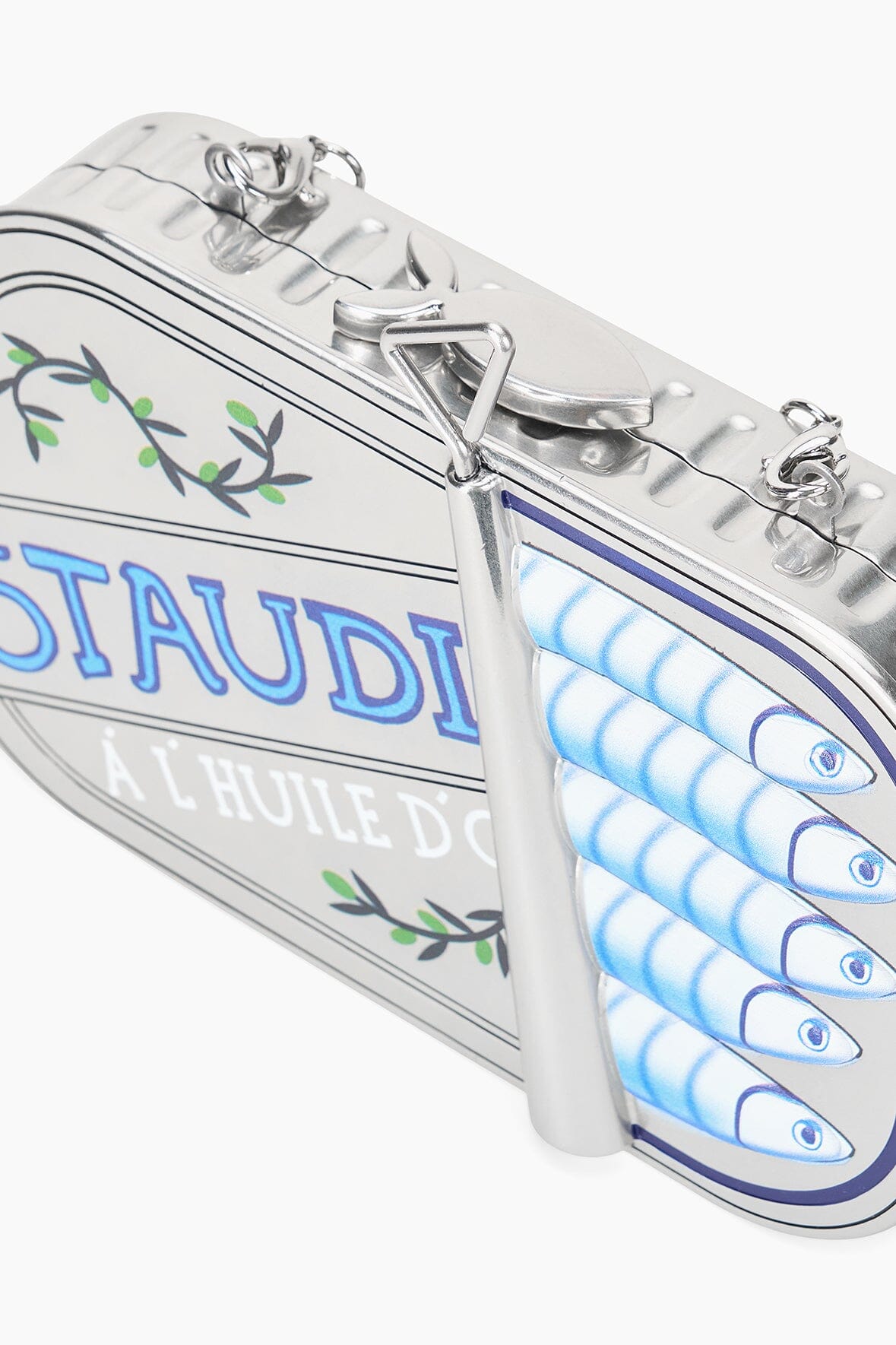 Staudines Sardine Tin Clutch with Removable Chain Strap – Silver Multi