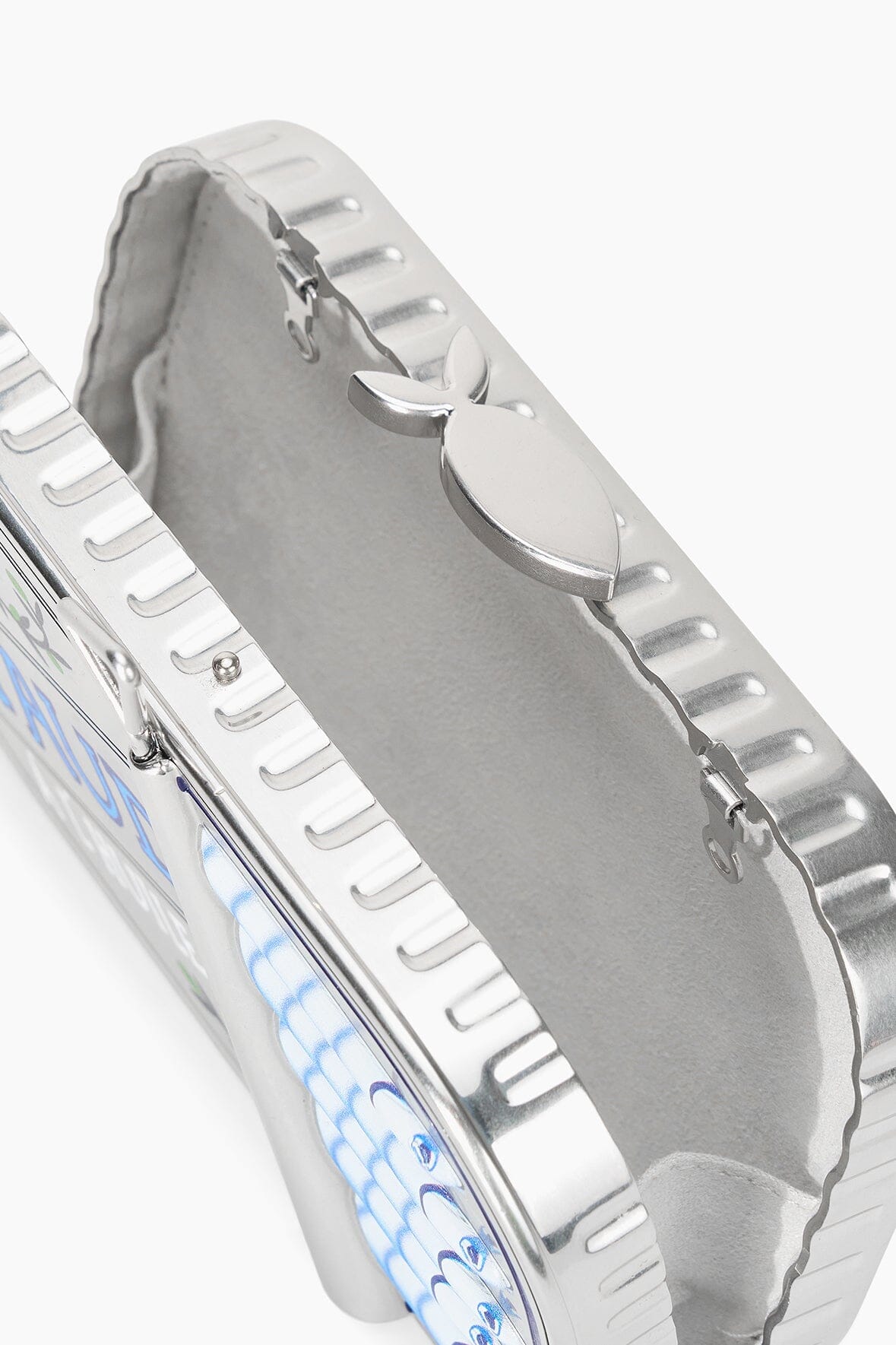 Staudines Sardine Tin Clutch with Removable Chain Strap – Silver Multi