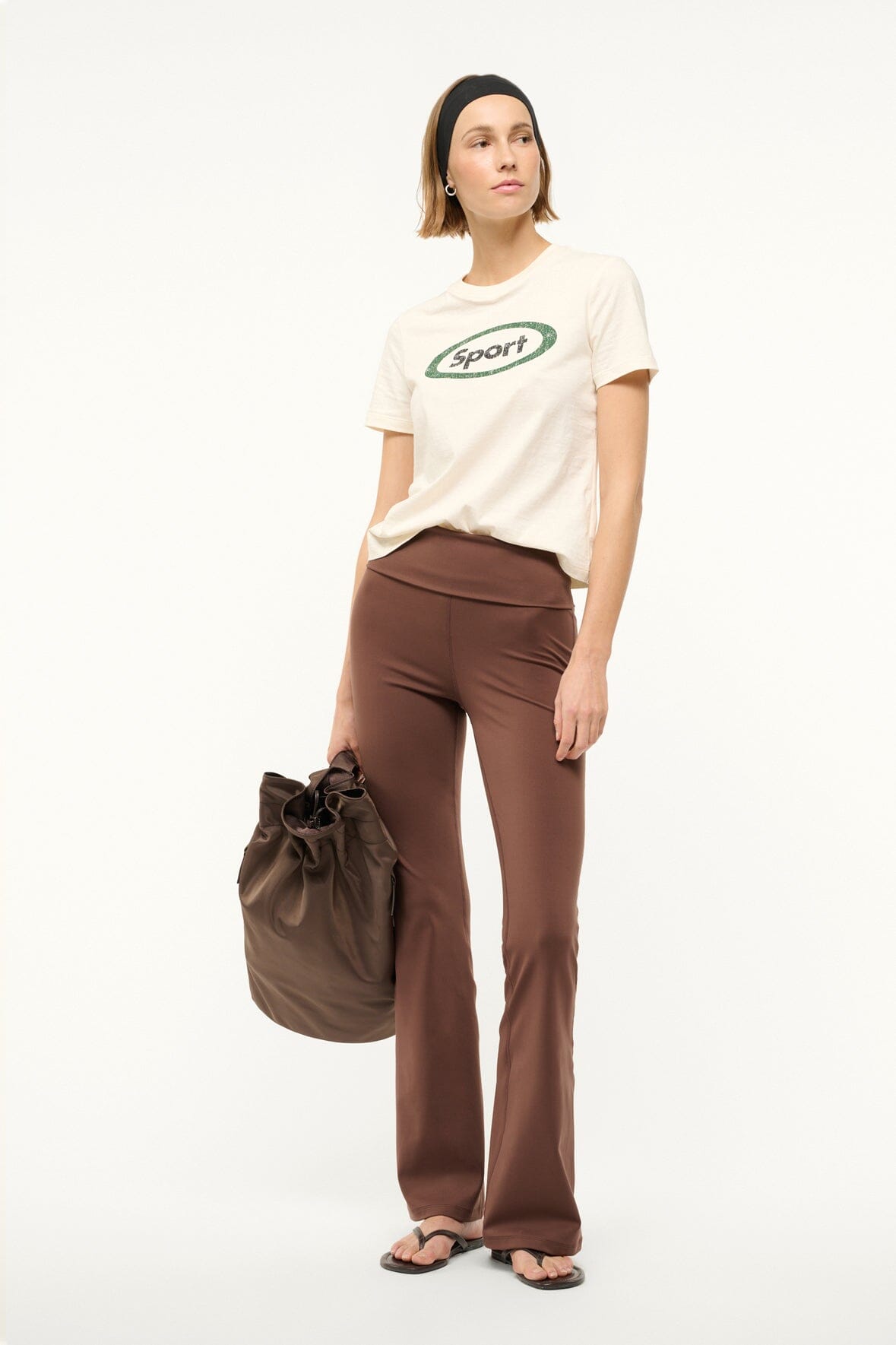Stride Pant Flared Yoga Leggings in Dark Oak | Stretchy Shapewear