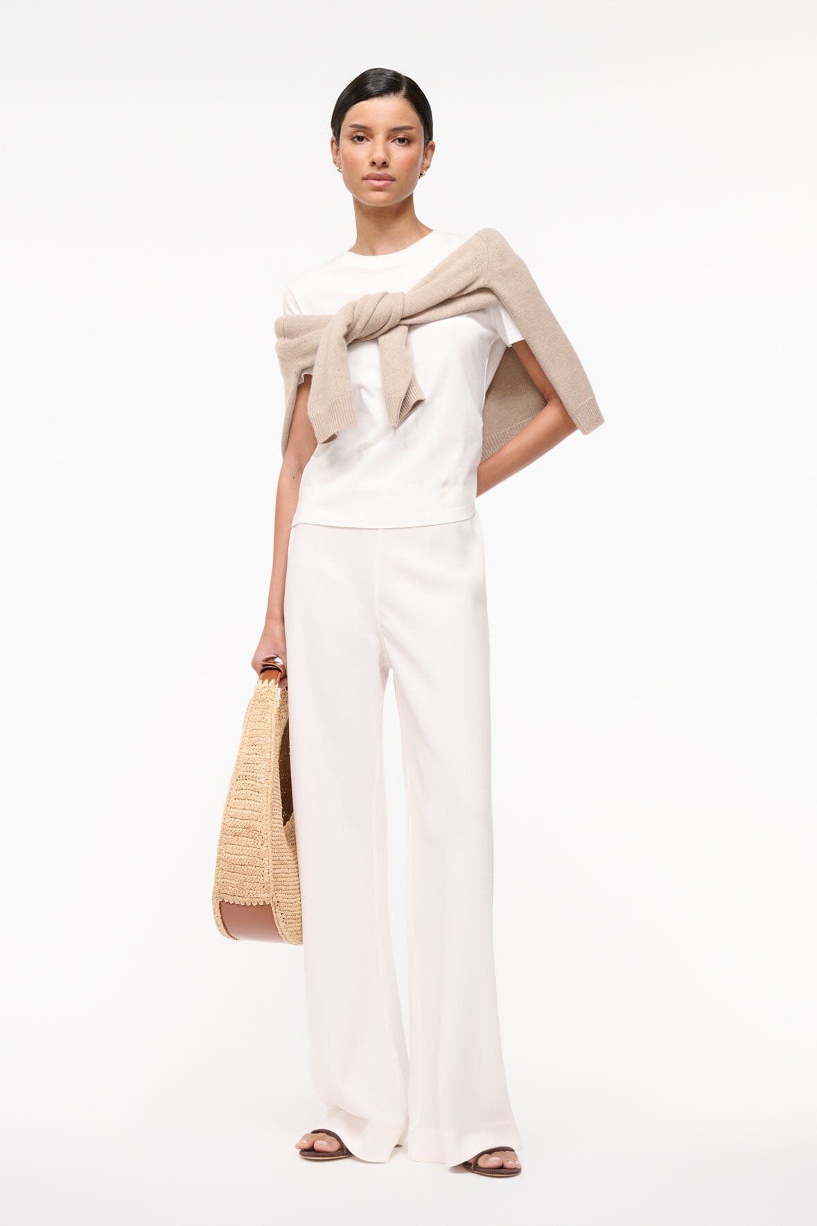 Ivory Stroll Pants - Elastic Waistband Straight Leg Trousers