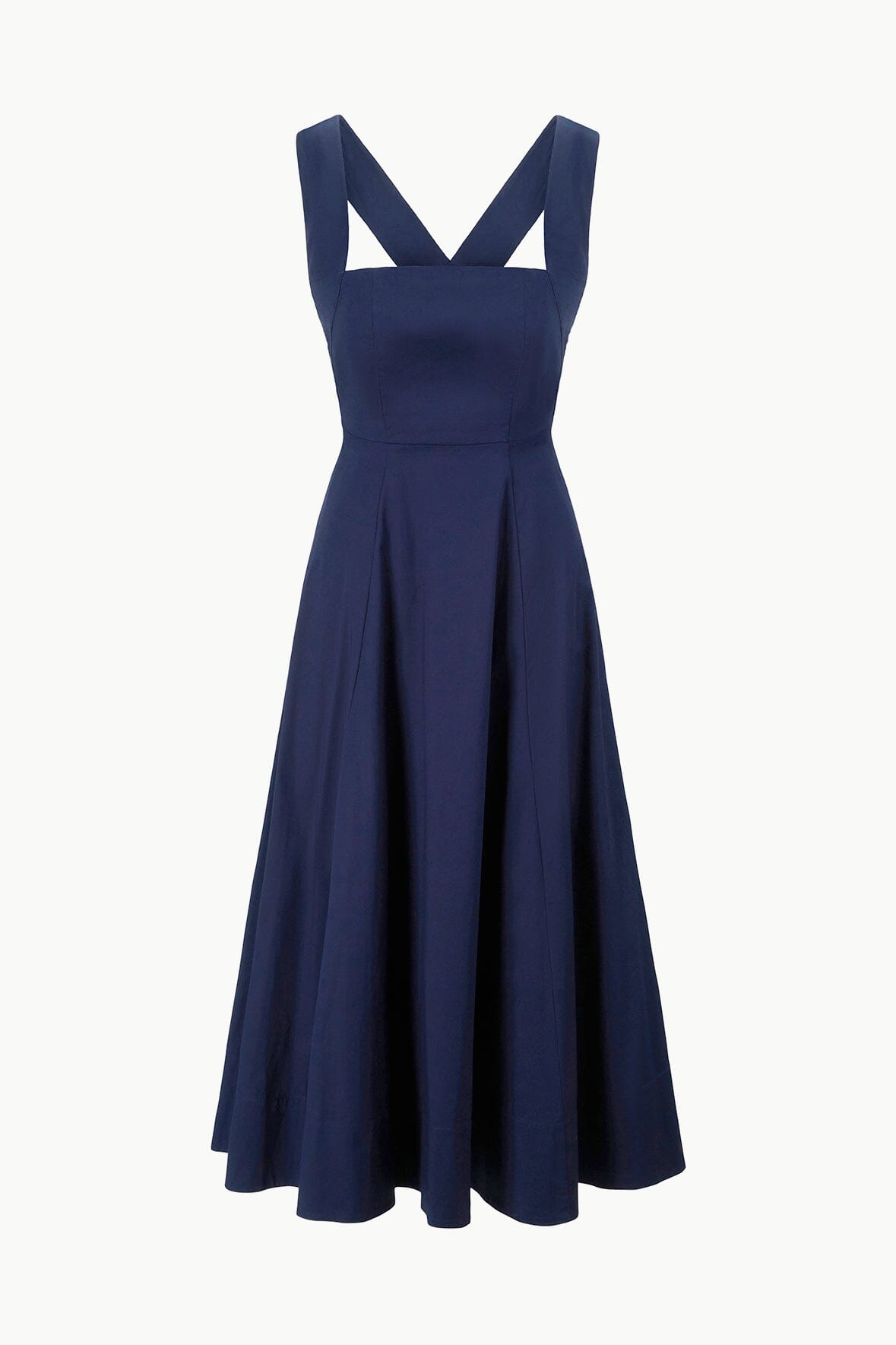 Teresa Navy Cotton Midi Dress with Cross-Back Straps