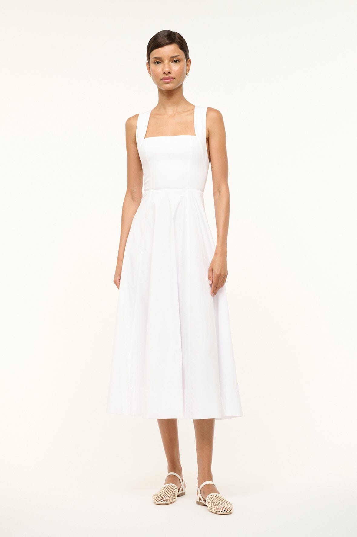 Teresa White Cotton Midi Dress with Cross-Back Straps