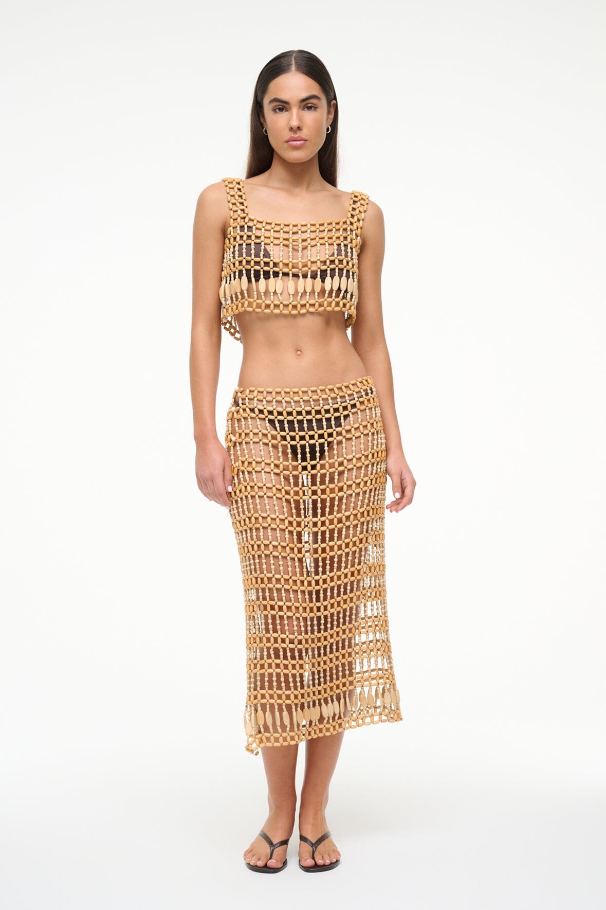 Cropped Thatch Tank Top with Wood Beads – Square Neck Coverup