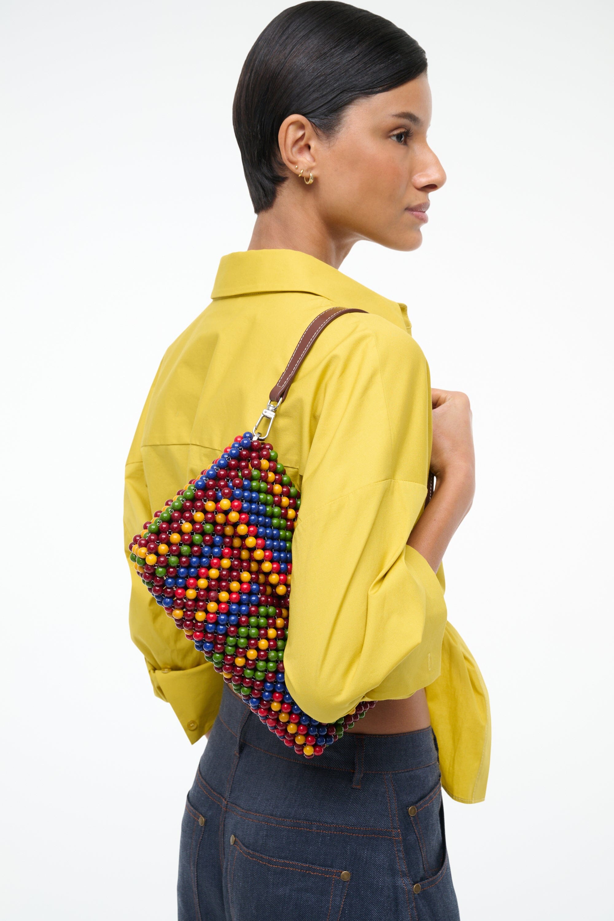 Timmy Beaded Shoulder Bag with Detachable Strap & Zip Pocket - Jungle Stripe