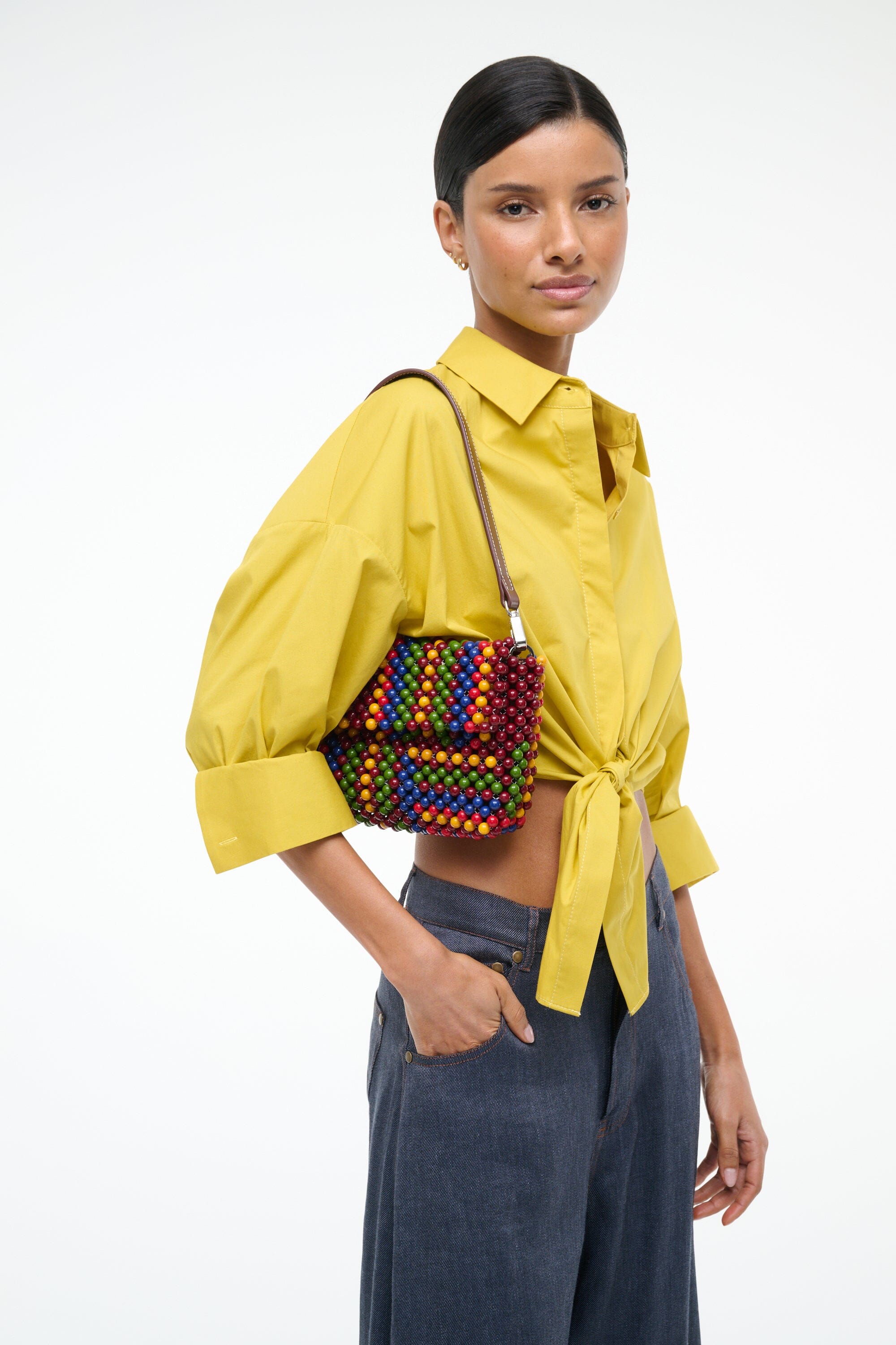 Timmy Beaded Shoulder Bag with Detachable Strap & Zip Pocket - Jungle Stripe