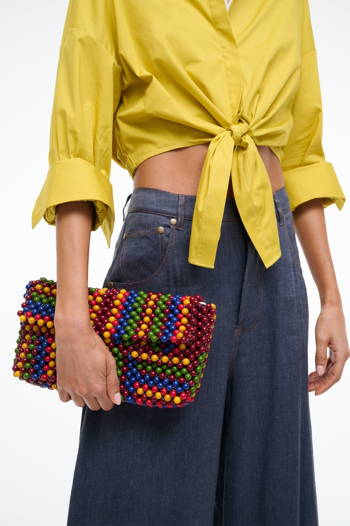 Timmy Beaded Shoulder Bag with Detachable Strap & Zip Pocket - Jungle Stripe