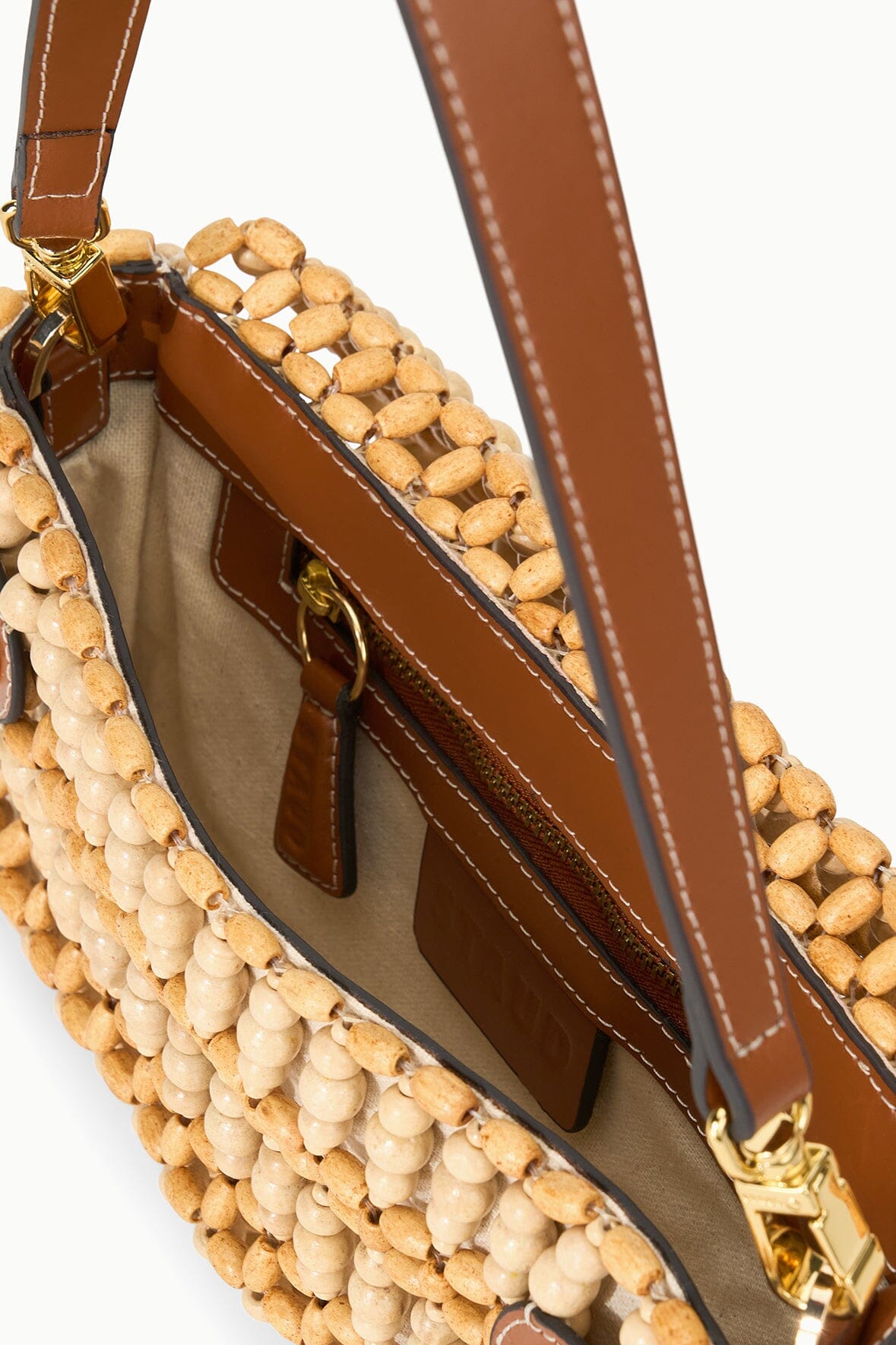 Timmy Natural Wood Bead Shoulder Bag with Detachable Handle