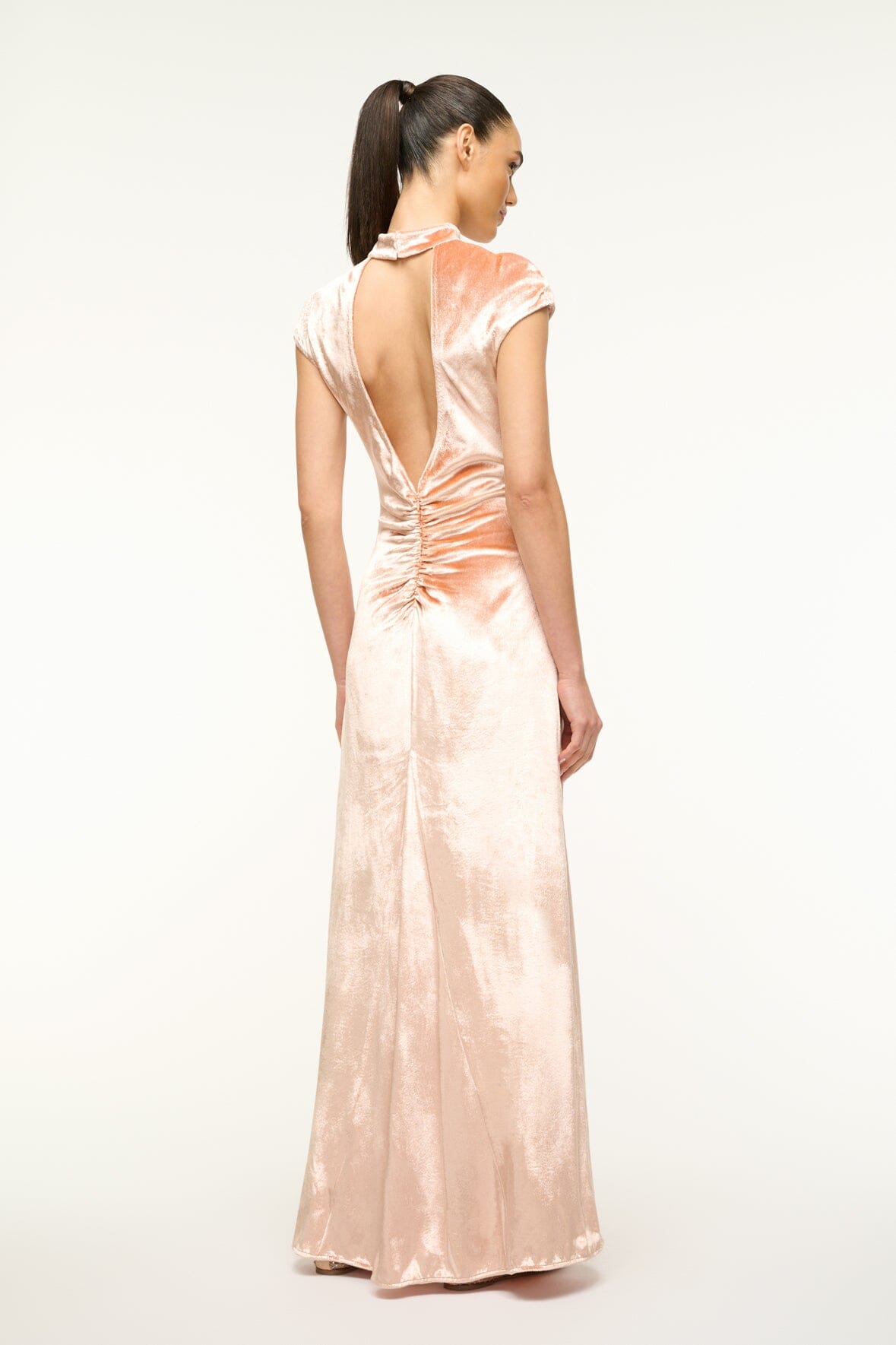 Tina Mock Neck Dress with Asymmetric Draping & Open Back