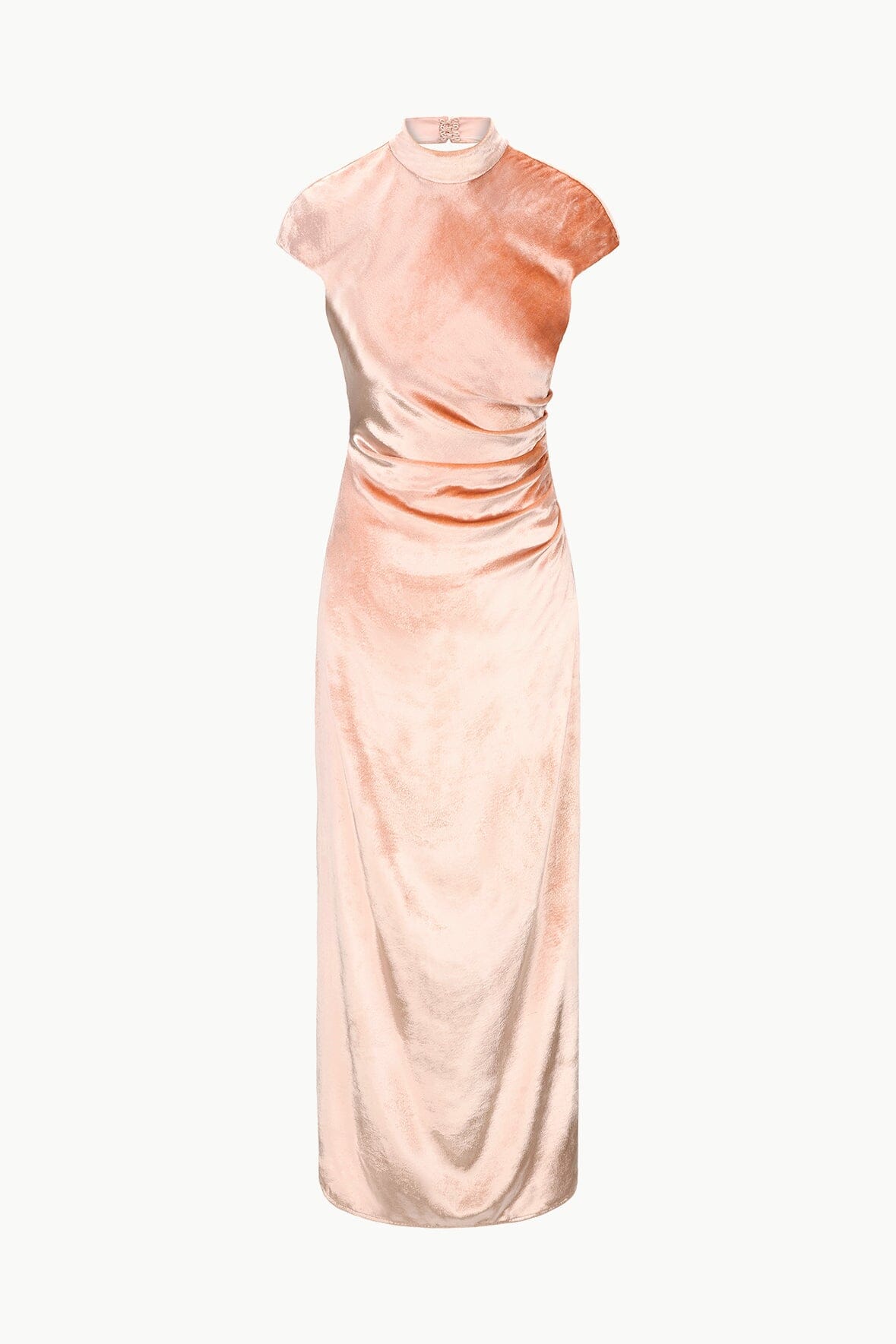 Tina Mock Neck Dress with Asymmetric Draping & Open Back