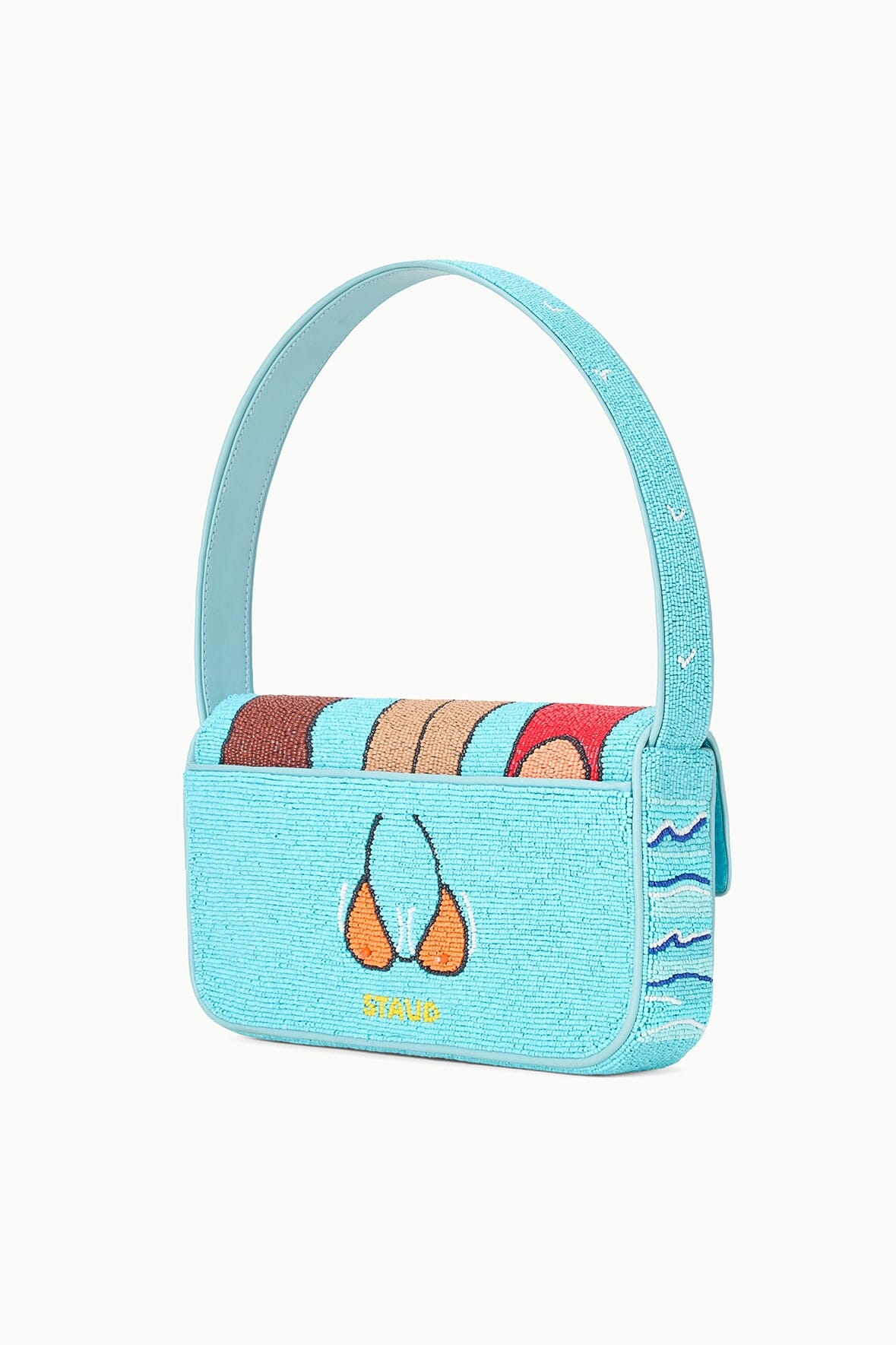 Tommy Beaded Shoulder Bag with Vegan Leather - Beach Bums Print