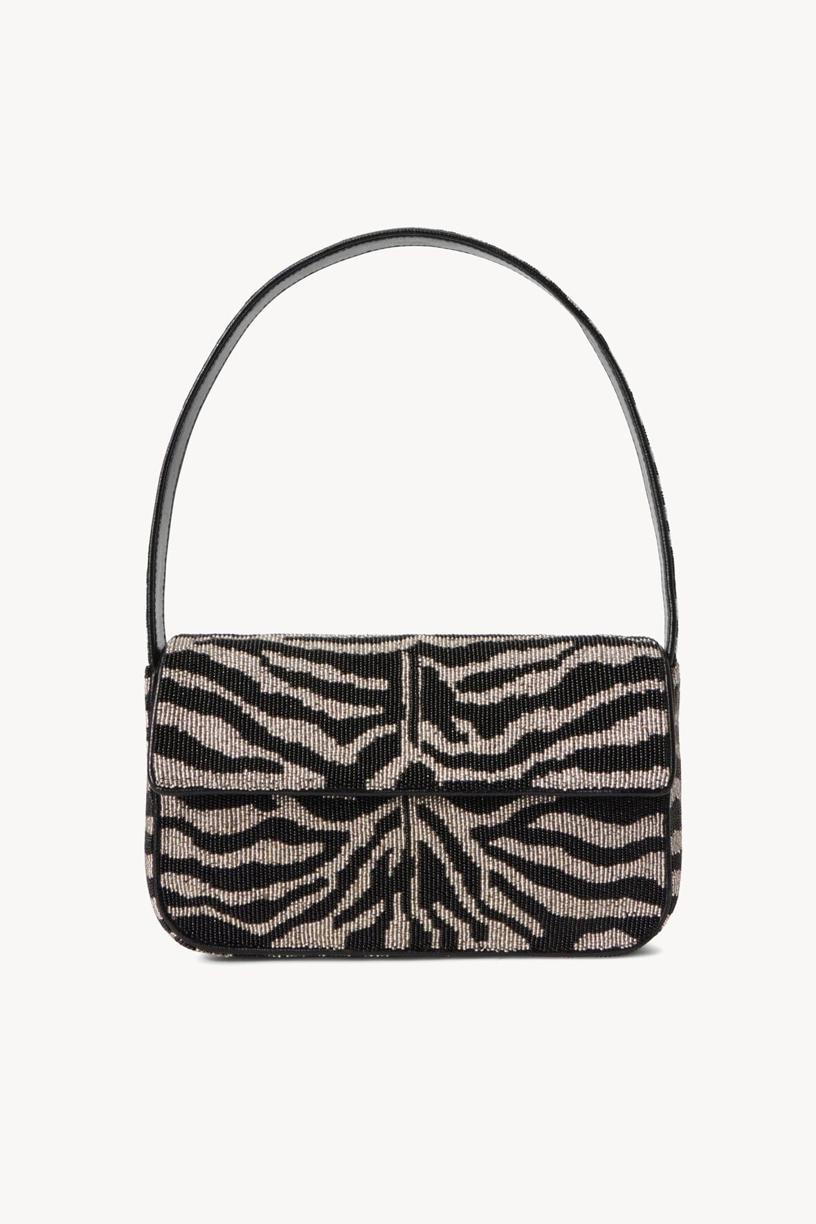 Tommy Hand-Beaded Vegan Leather Shoulder Bag Black White