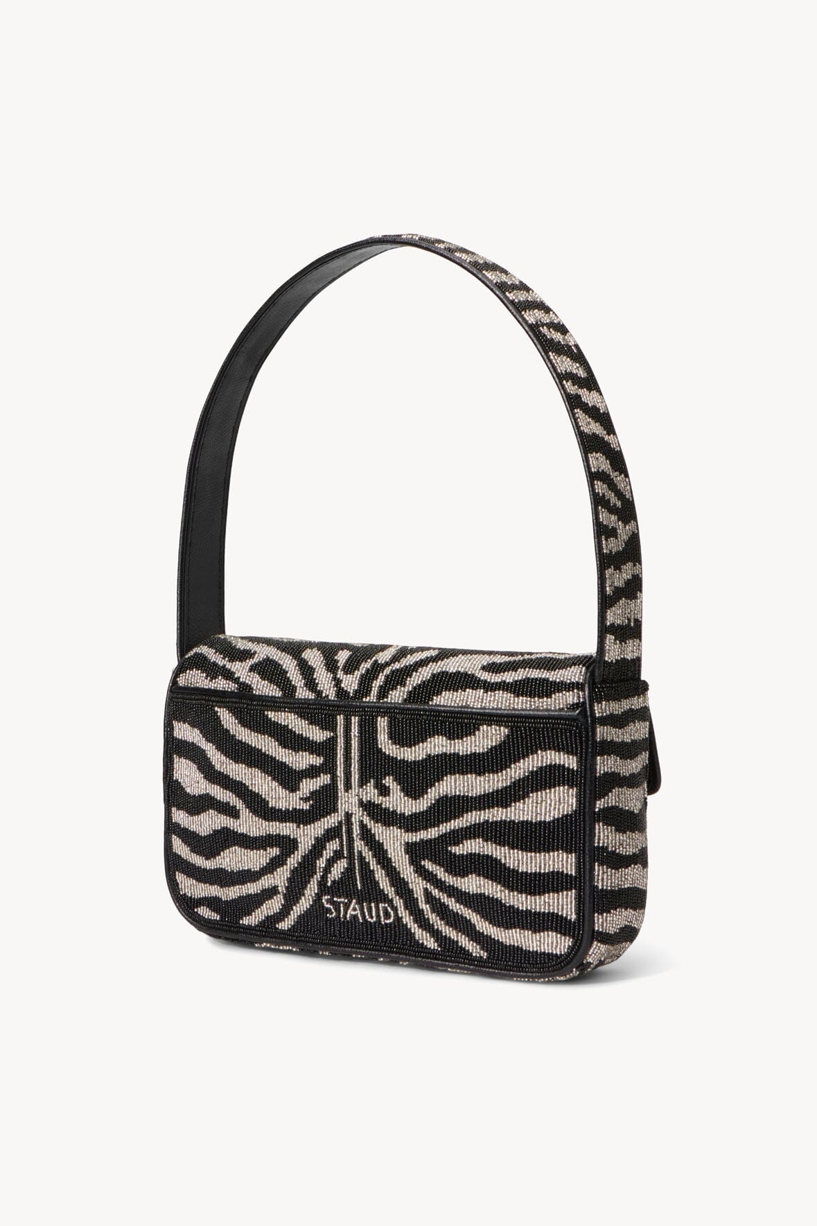 Tommy Hand-Beaded Vegan Leather Shoulder Bag Black White