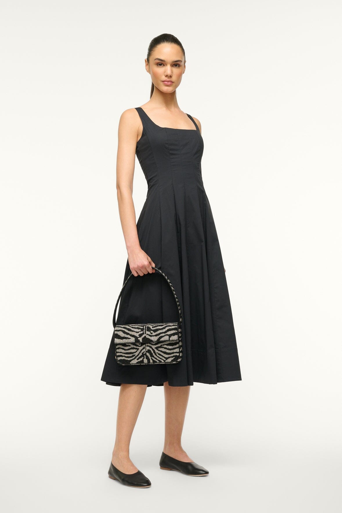 Tommy Hand-Beaded Vegan Leather Shoulder Bag Black White