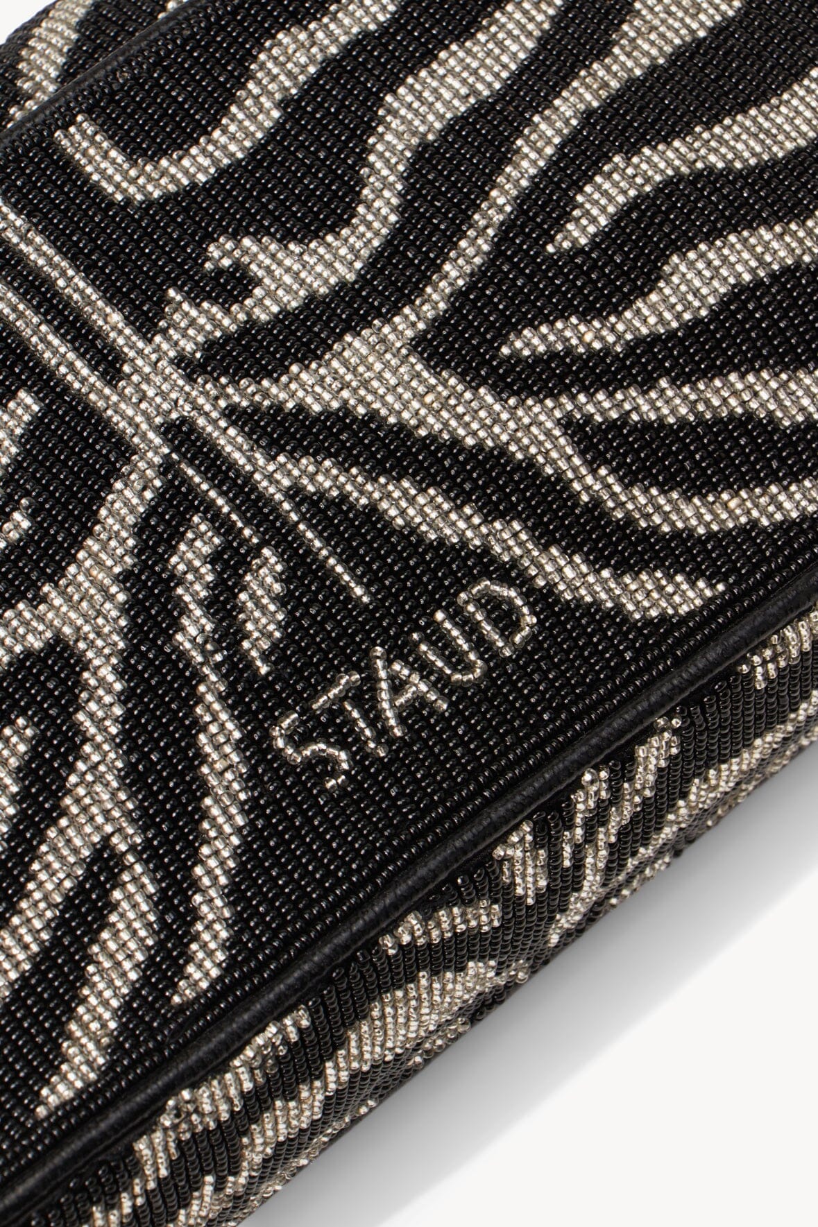 Tommy Hand-Beaded Vegan Leather Shoulder Bag Black White