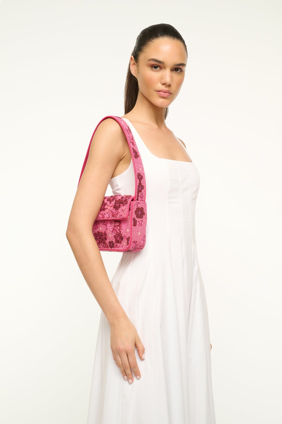 Tommy Hilfiger Beaded Shoulder Bag with 3D Floral Embellishments