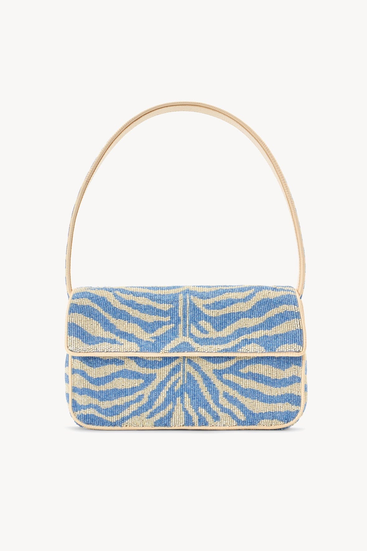 Tommy Hand-Beaded Shoulder Bag in Light Blue & Cream | Vegan Leather