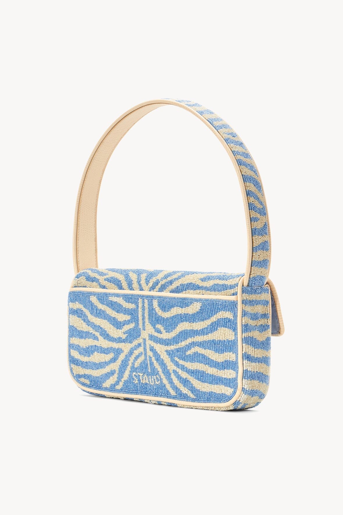 Tommy Hand-Beaded Shoulder Bag in Light Blue & Cream | Vegan Leather