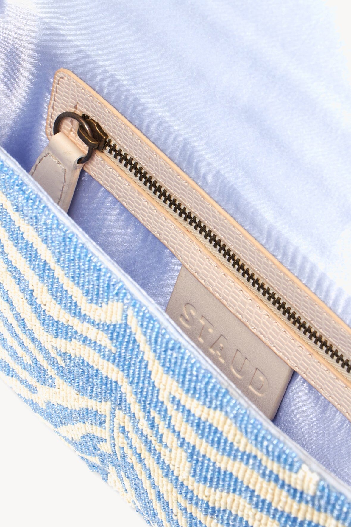 Tommy Hand-Beaded Shoulder Bag in Light Blue & Cream | Vegan Leather