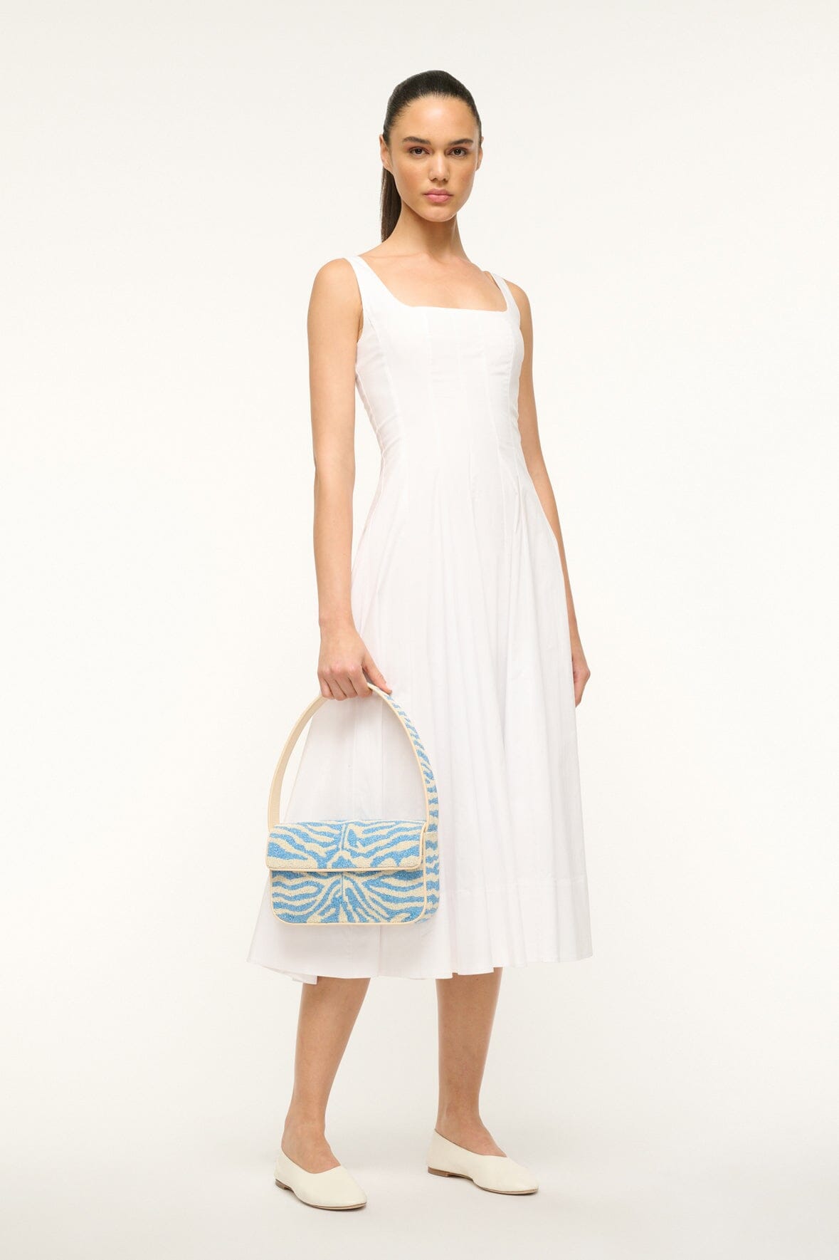 Tommy Hand-Beaded Shoulder Bag in Light Blue & Cream | Vegan Leather