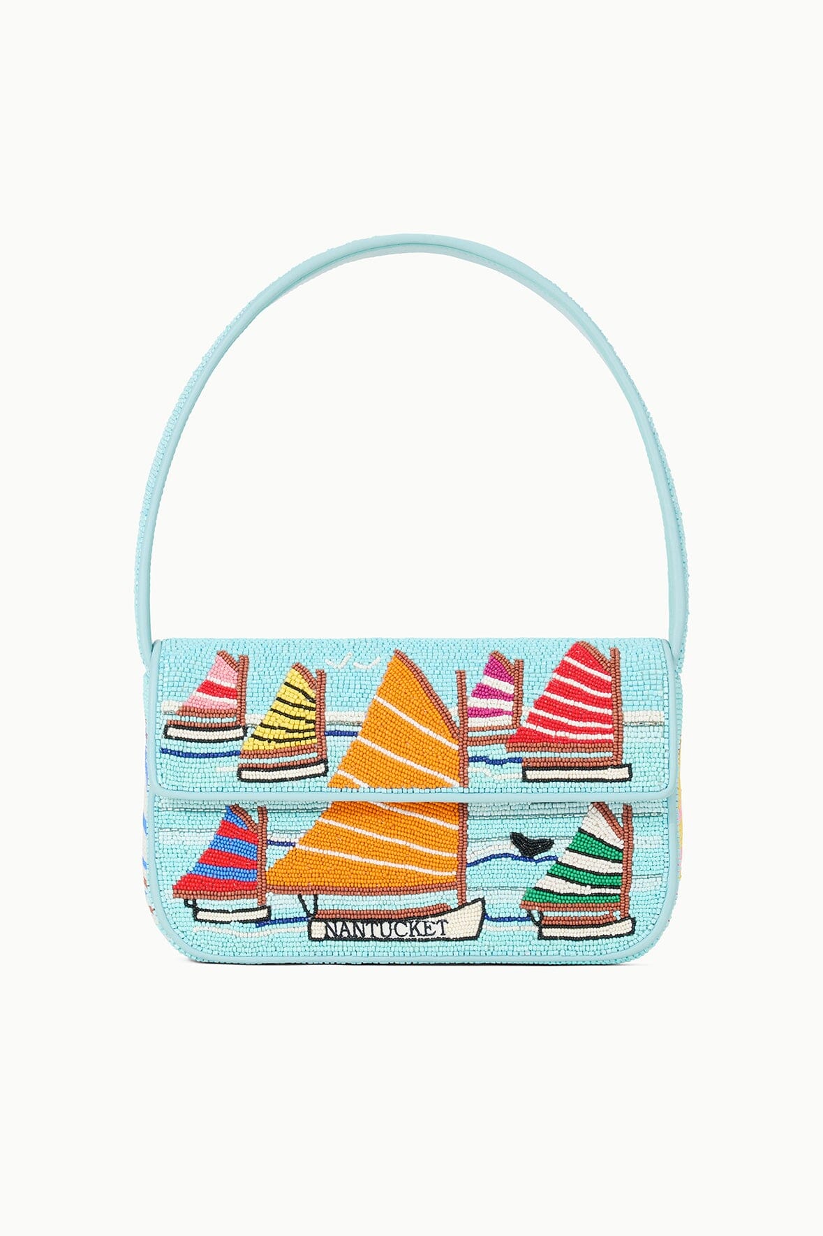 STAUDS Tommy Beaded Shoulder Bag | Vegan Leather & Sailboat Print