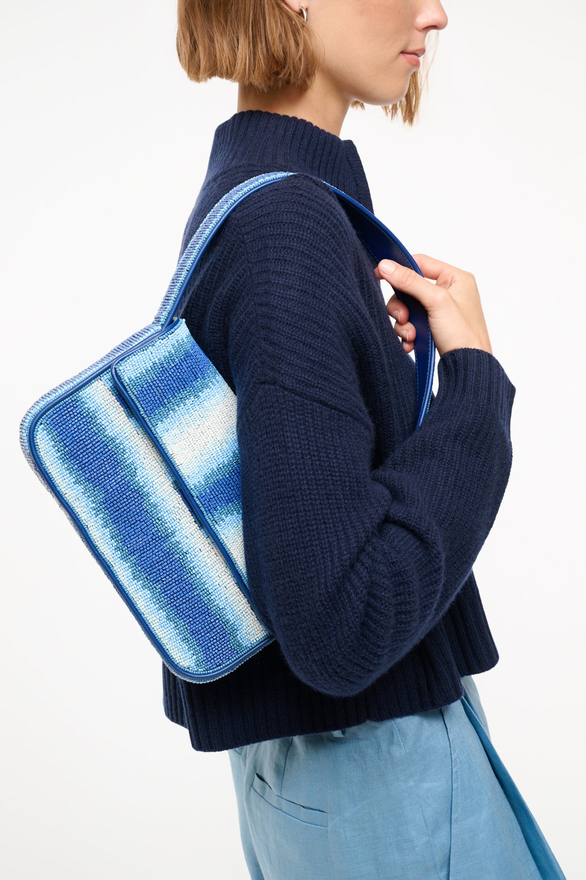 Tommy Hand-Beaded Shoulder Bag with Vegan Leather Piping