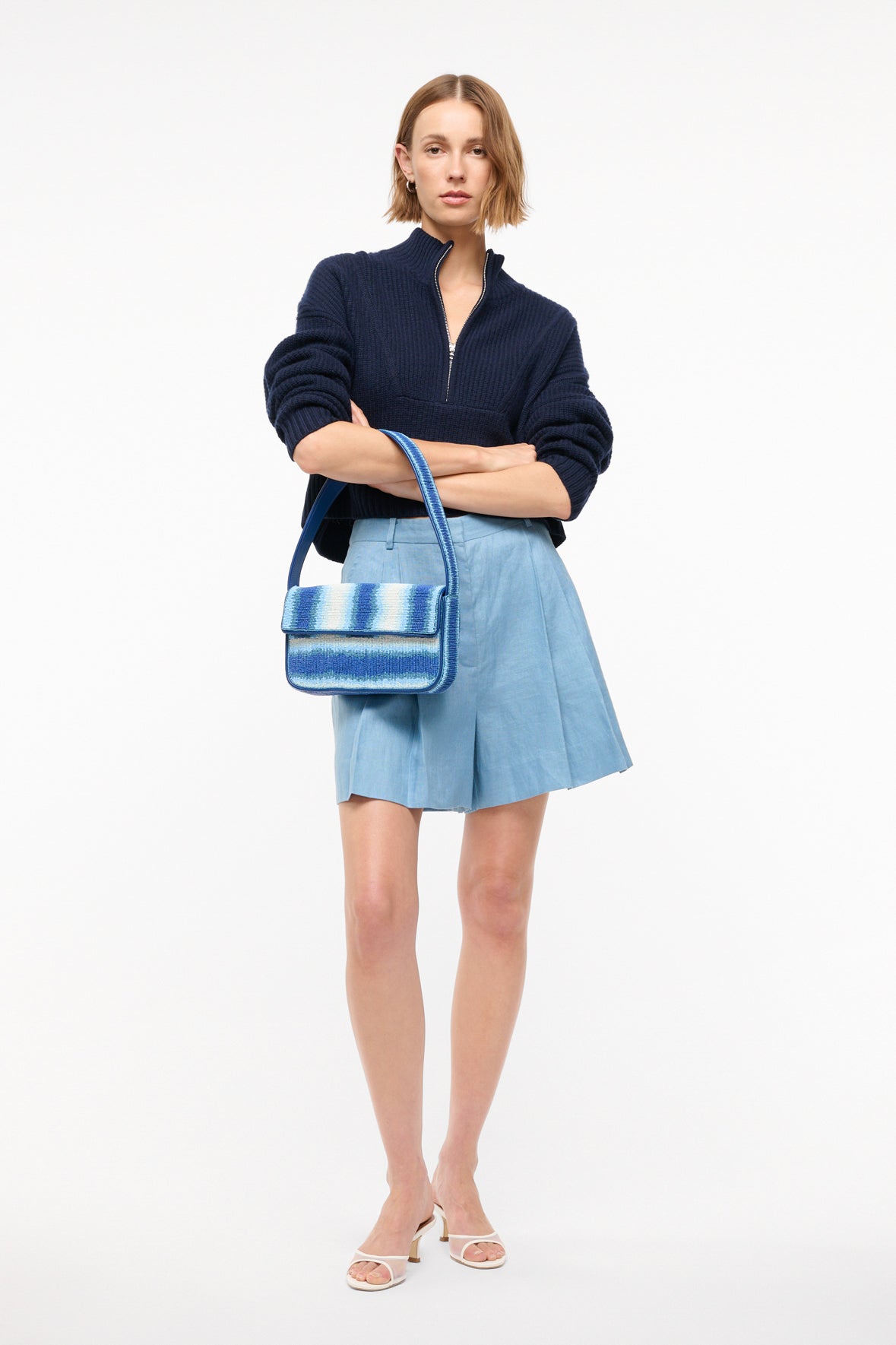 Tommy Hand-Beaded Shoulder Bag with Vegan Leather Piping