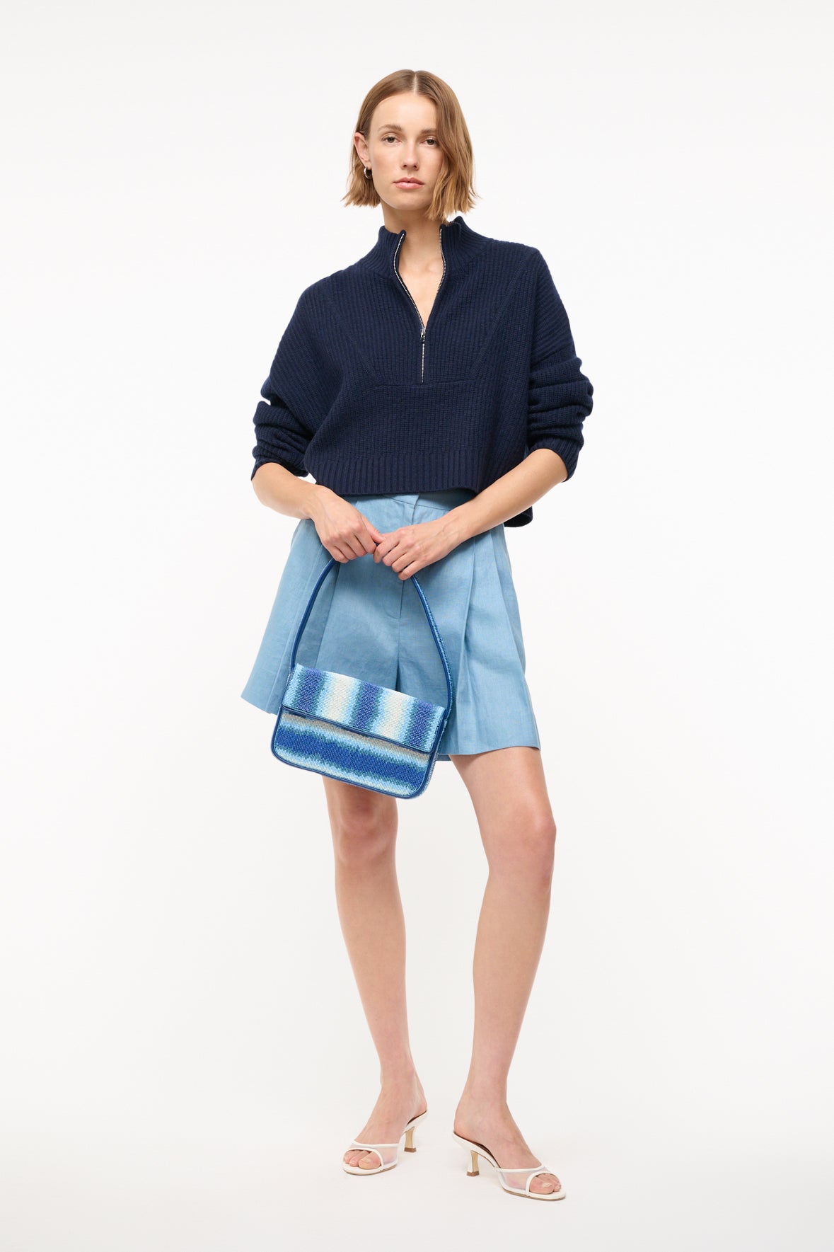 Tommy Hand-Beaded Shoulder Bag with Vegan Leather Piping
