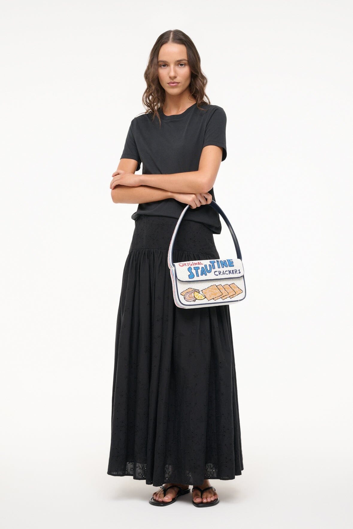 Tommy Beaded Shoulder Bag with Stautines Print & Vegan Leather