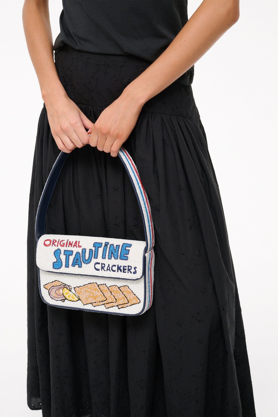 Tommy Beaded Shoulder Bag with Stautines Print & Vegan Leather
