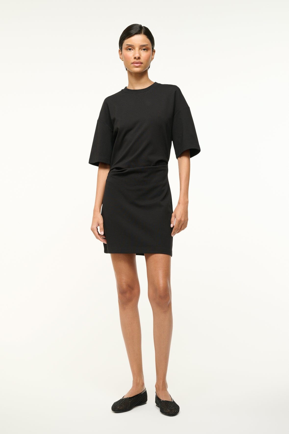 Black Truman T-Shirt Mini Dress with Gathered Waist