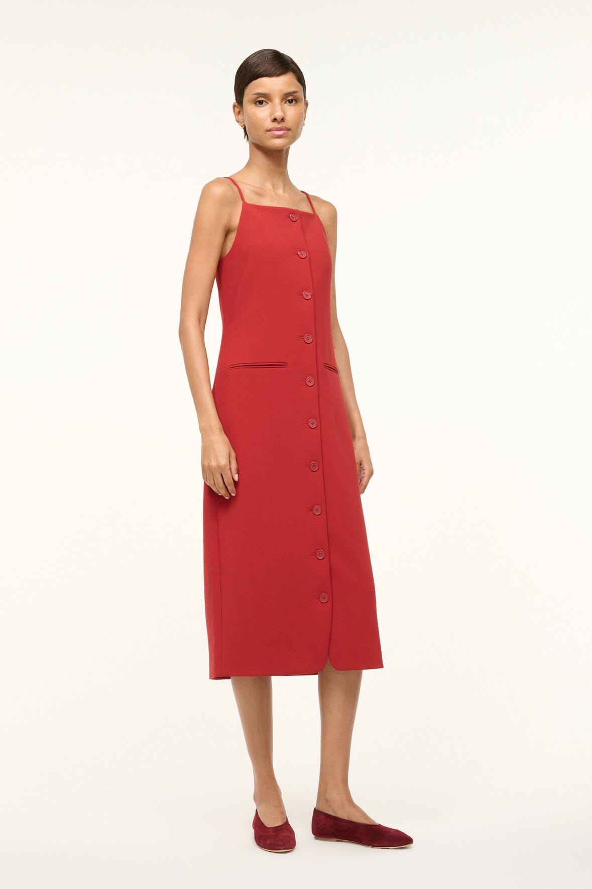 Una Rouge Dress – Button Front Square Neck Relaxed Fit