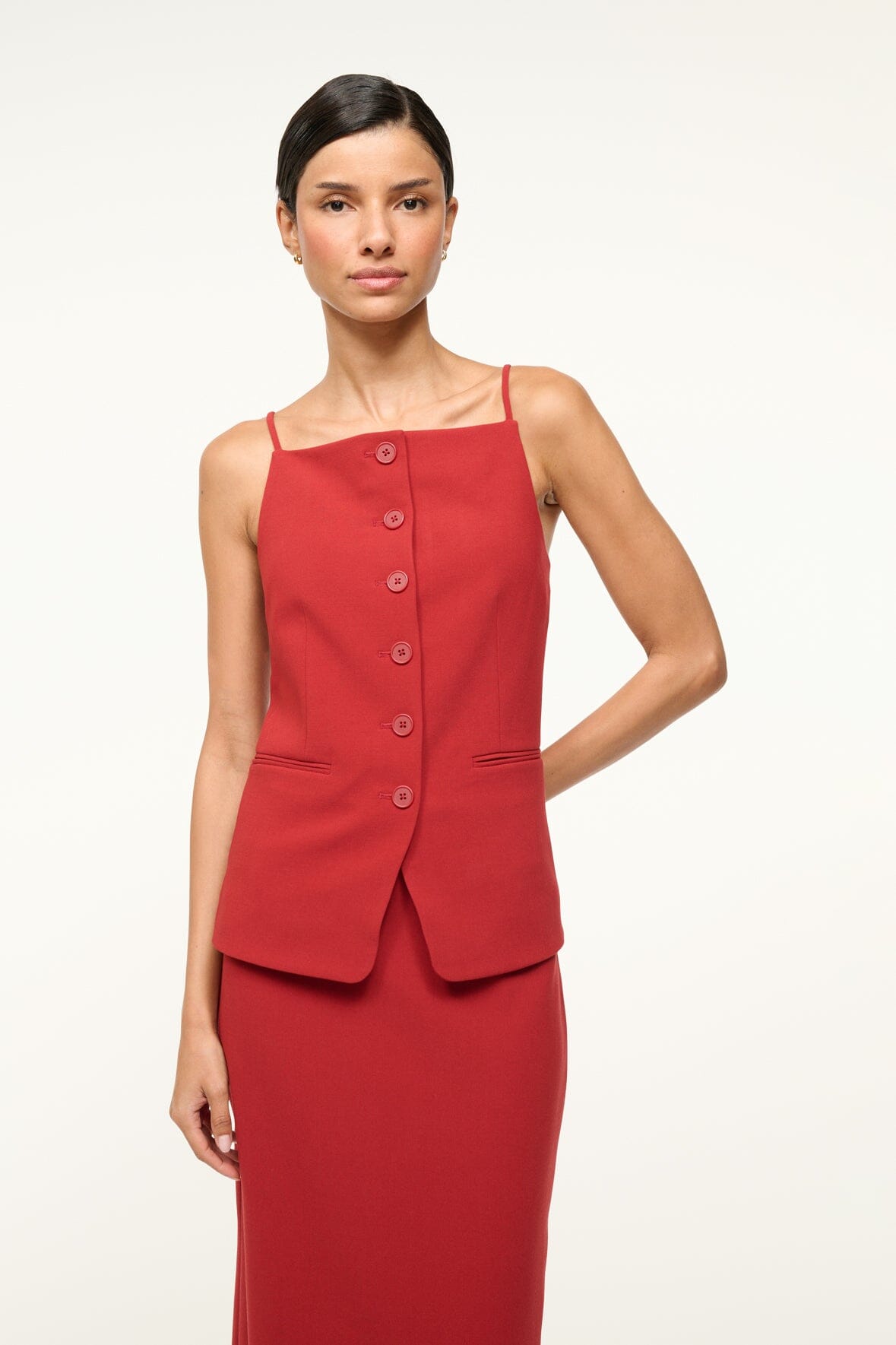 Relaxed Button-Front Rouge Tank Top with Pockets