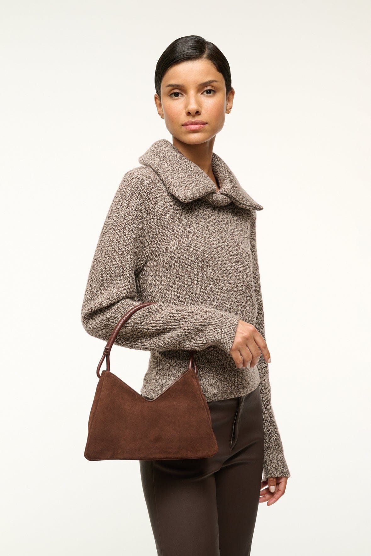 Valerie Mahogany Suede Shoulder Bag with Removable Strap