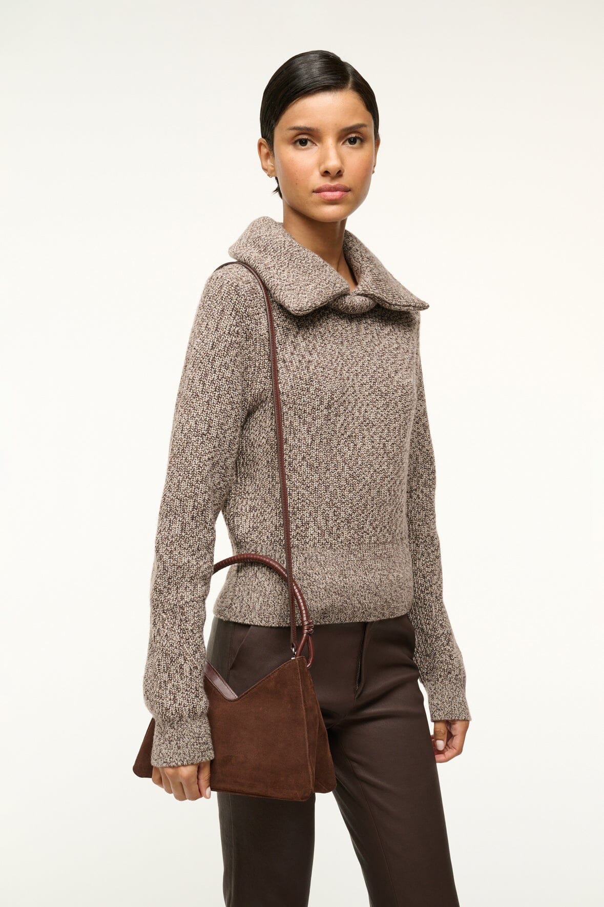Valerie Mahogany Suede Shoulder Bag with Removable Strap
