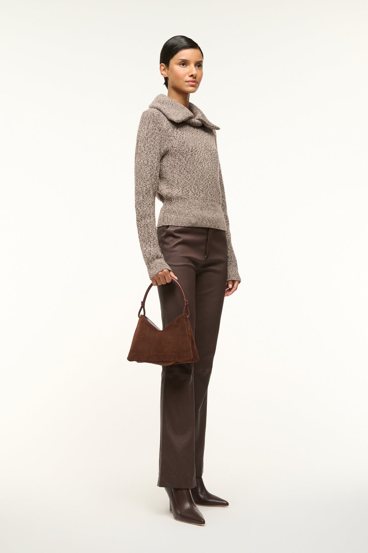 Valerie Mahogany Suede Shoulder Bag with Removable Strap