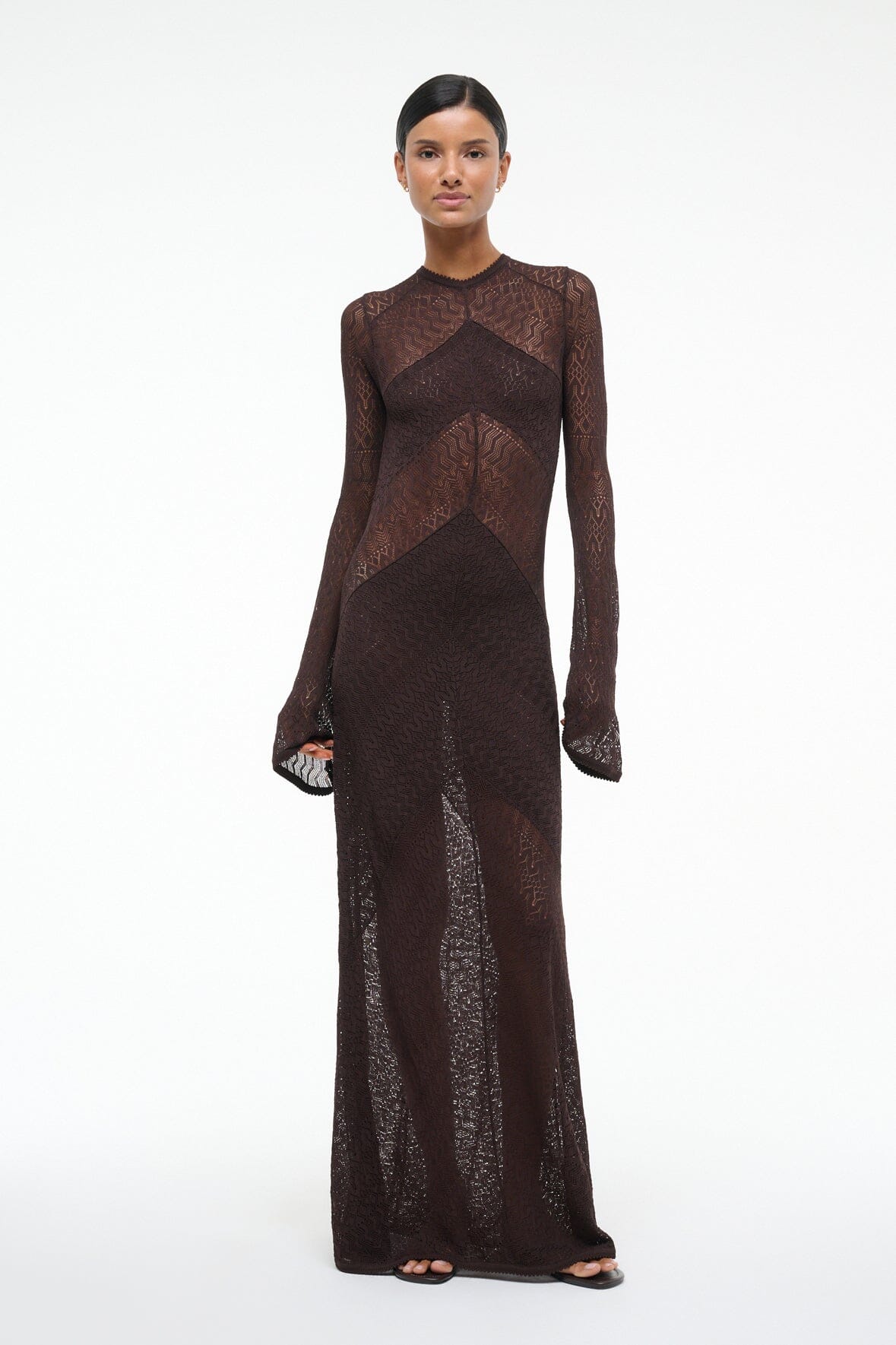 Vera Sheer Maxi Dress with Open Back & Long Sleeves