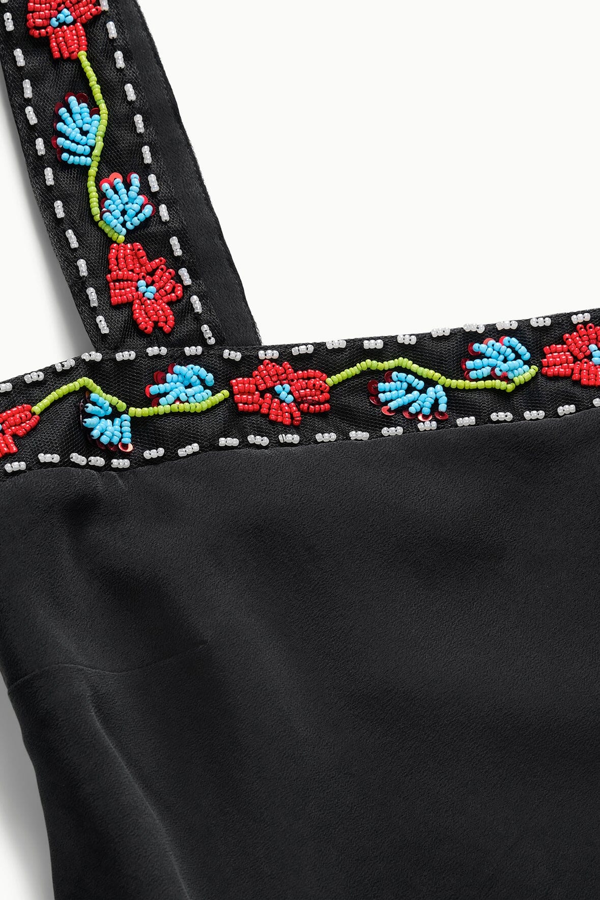 Veronica Black Silk Romper with Beaded Lace Trim