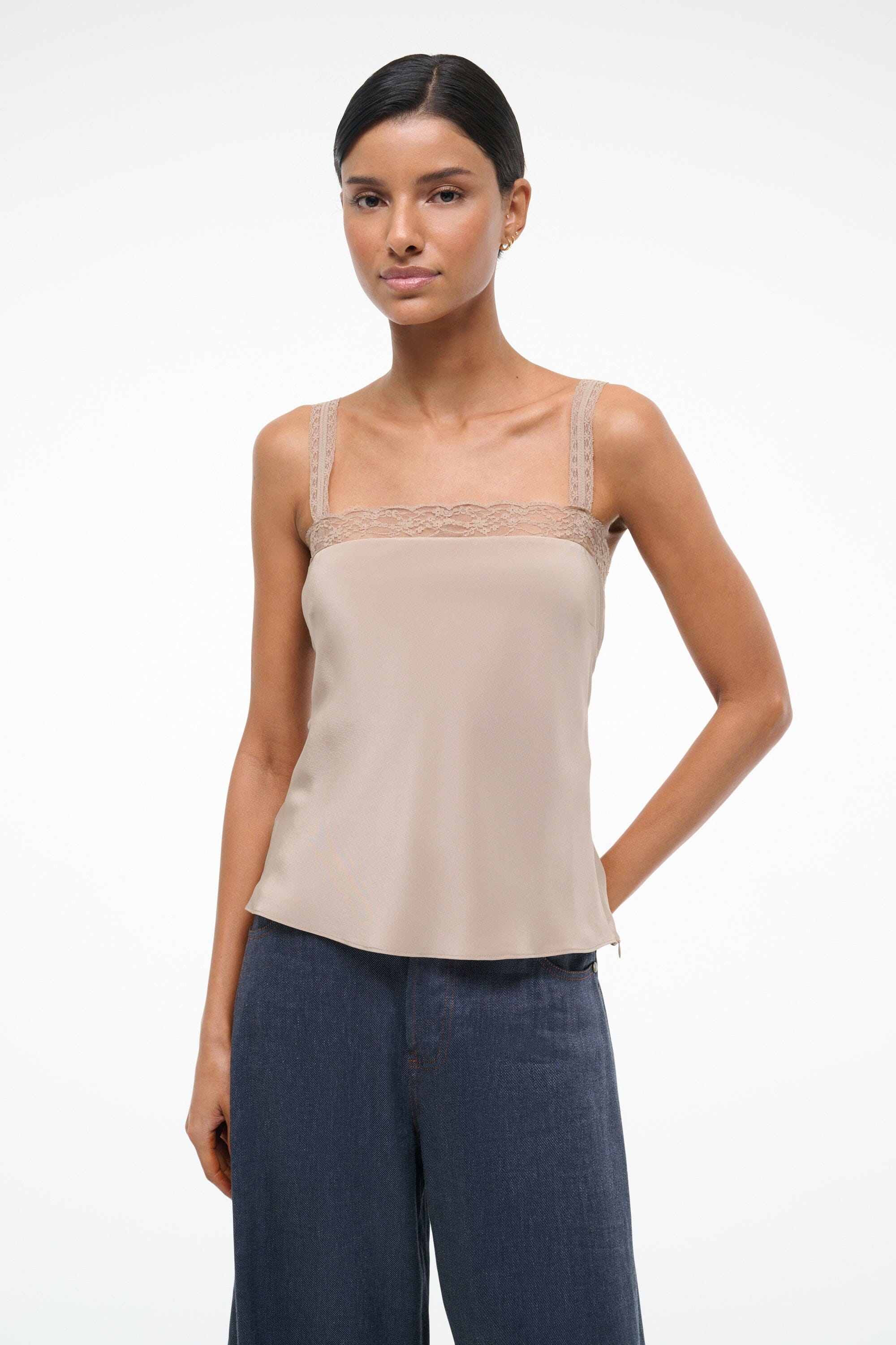 Veronica Lace Trim Silk Cami Top | Dune