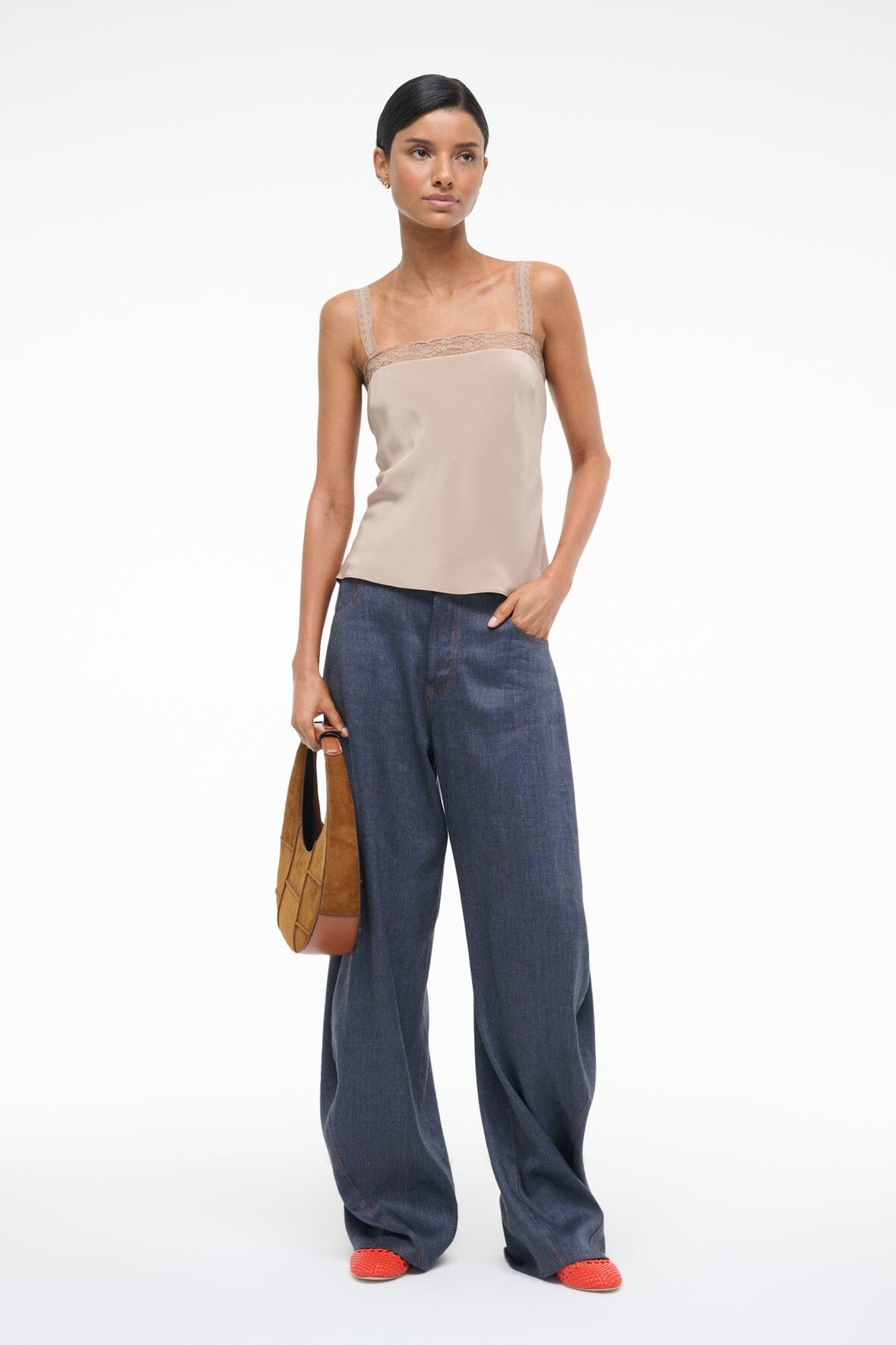Veronica Lace Trim Silk Cami Top | Dune