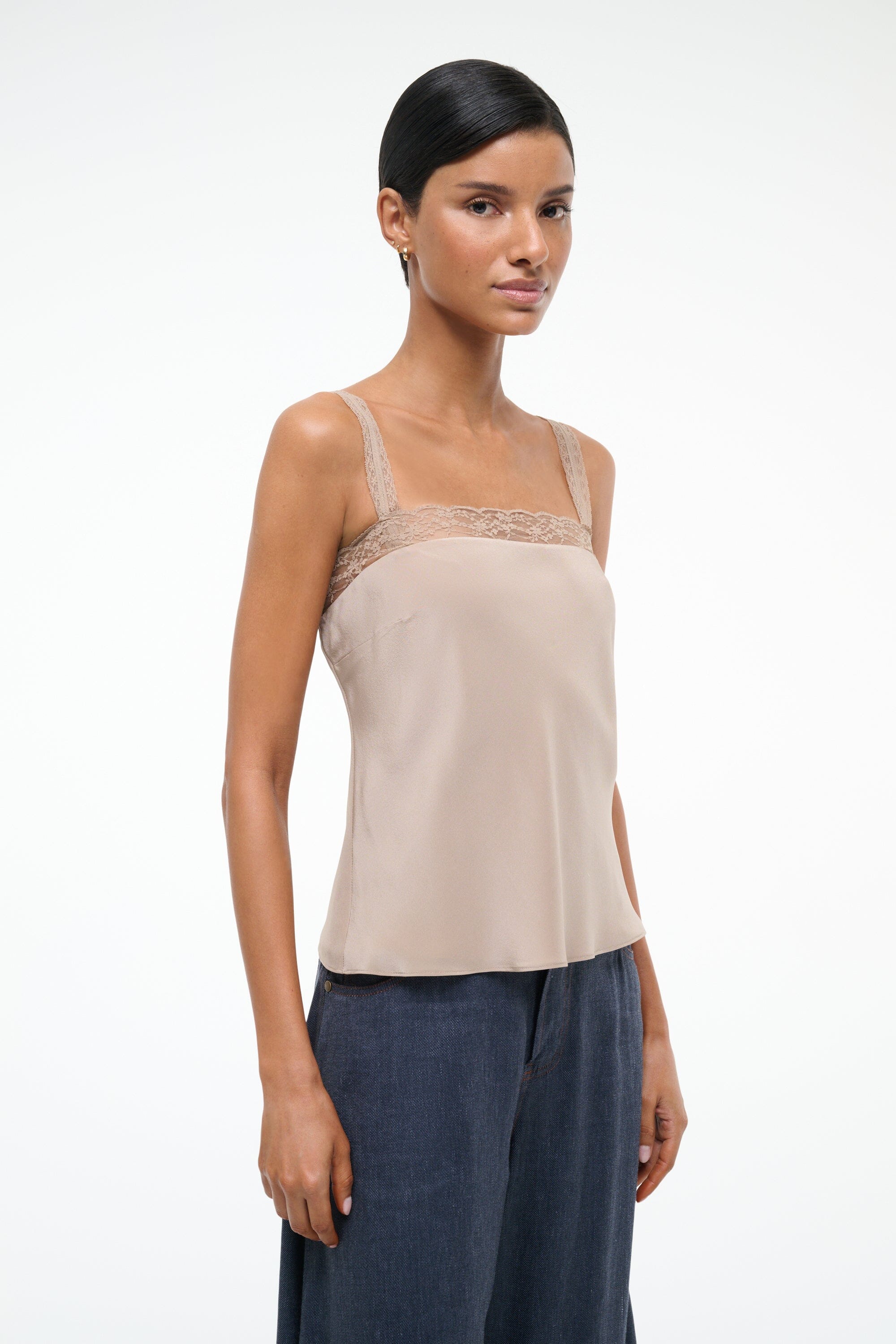Veronica Lace Trim Silk Cami Top | Dune