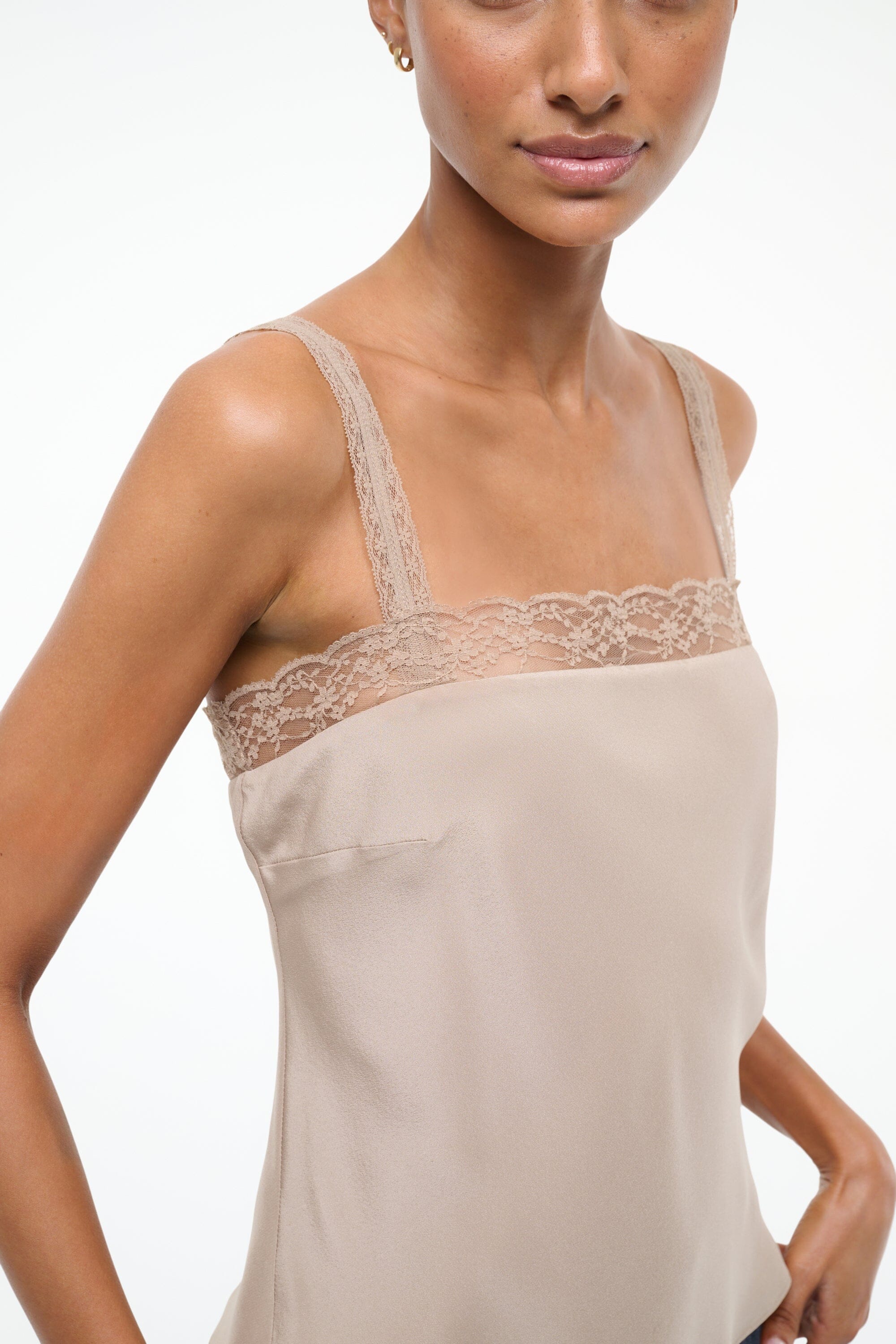 Veronica Lace Trim Silk Cami Top | Dune