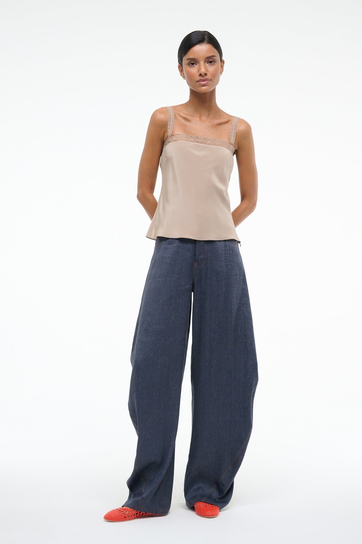 Veronica Lace Trim Silk Cami Top | Dune