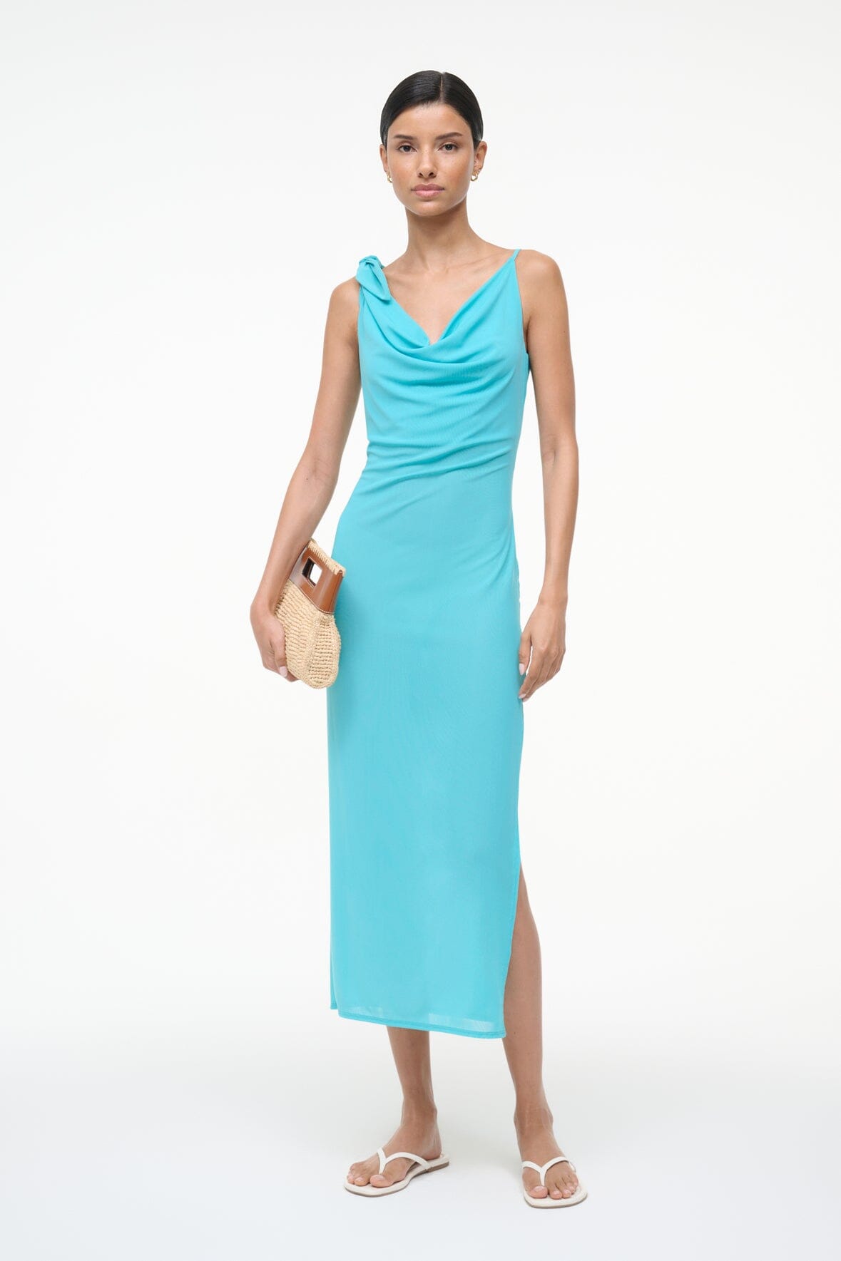 Teal Vienna Cowl Neck Coverup Dress with Thigh Slit