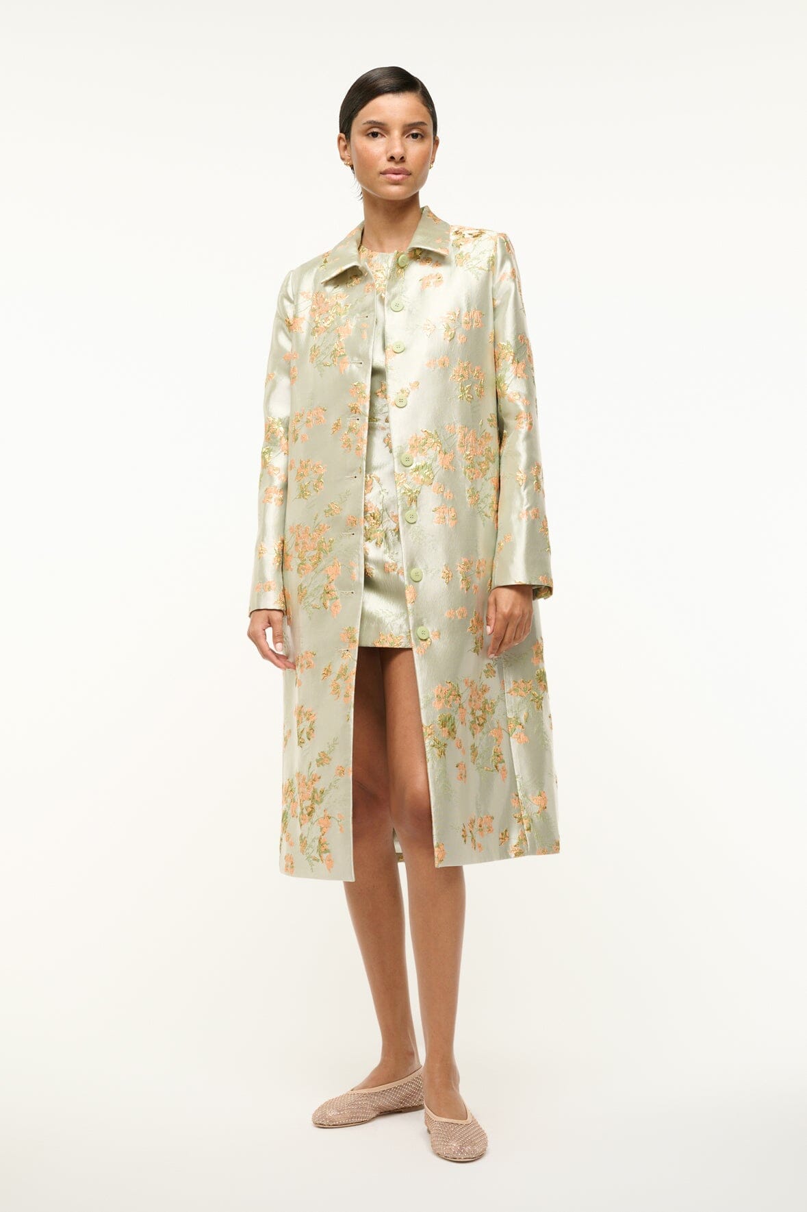 Antoinette Metallic Floral Brocade Coat for Holidays