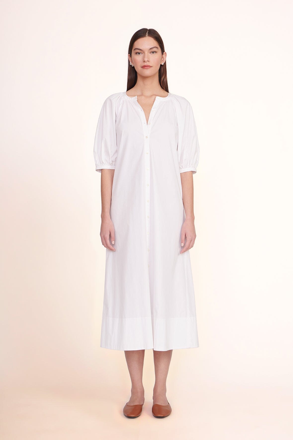 White Vincent Oversized Cotton Poplin Dress with Balloon Sleeves
