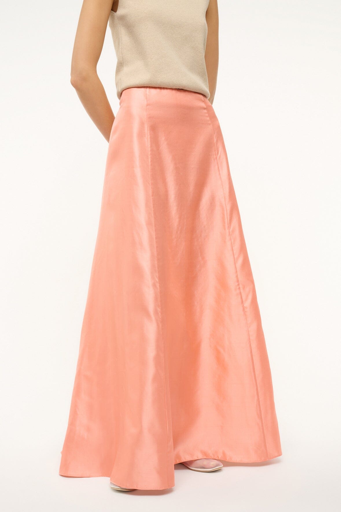 Vincenzo Silk Dupioni A-Line Maxi Skirt with Back Zipper