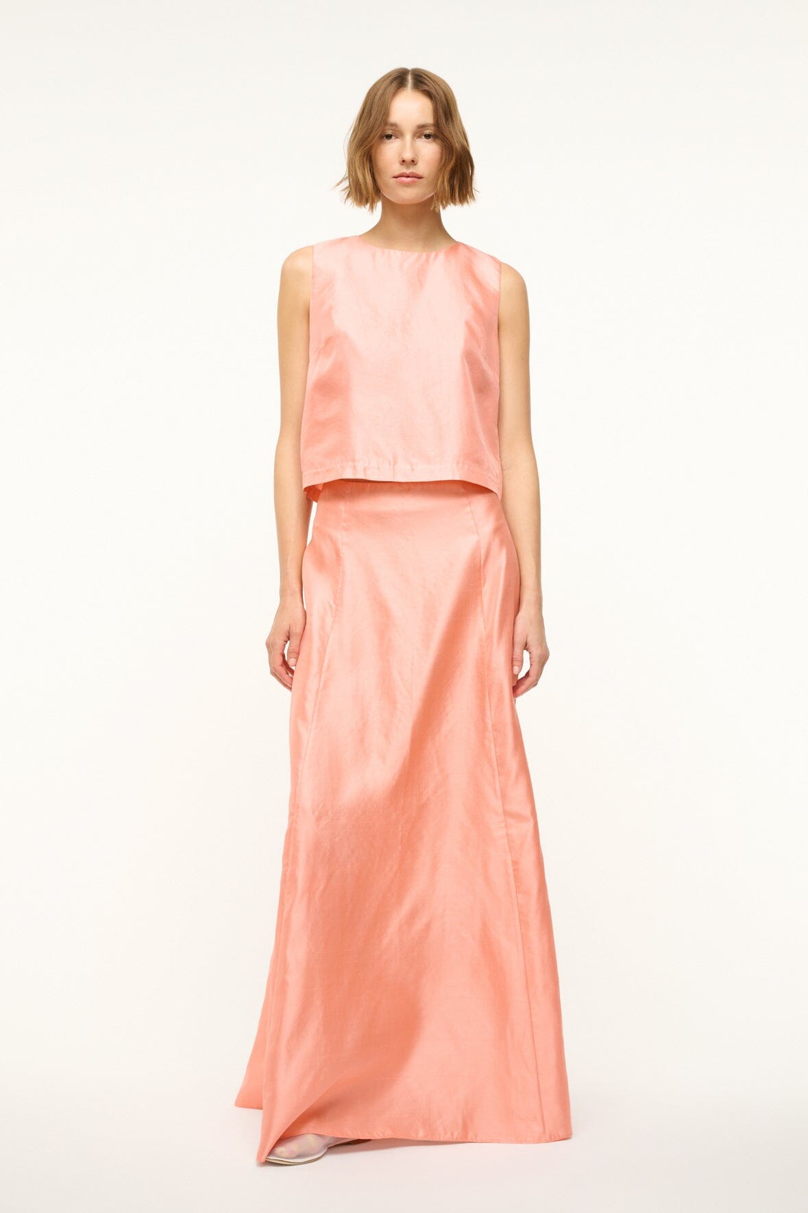 Vincenzo Silk Dupioni A-Line Maxi Skirt with Back Zipper