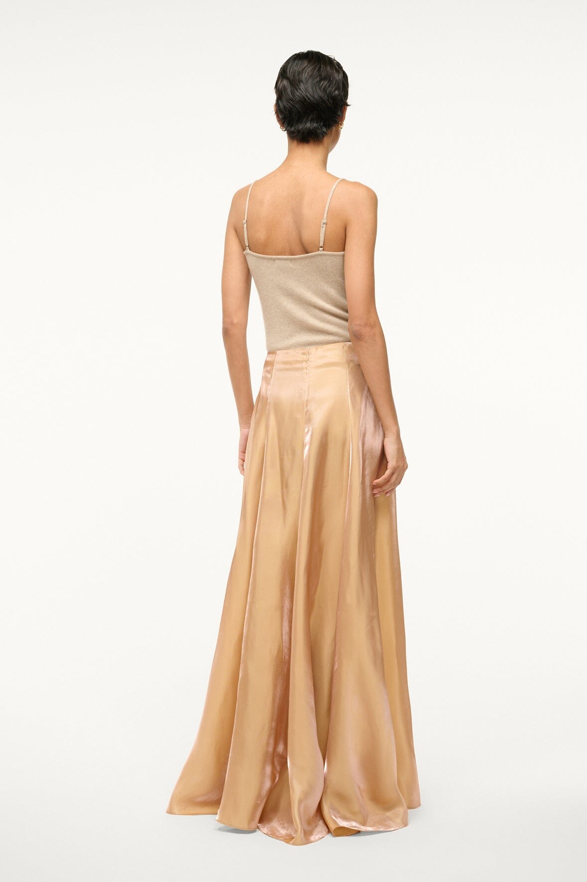 Vincenzo Rose Gold Iridescent Organza Maxi Skirt